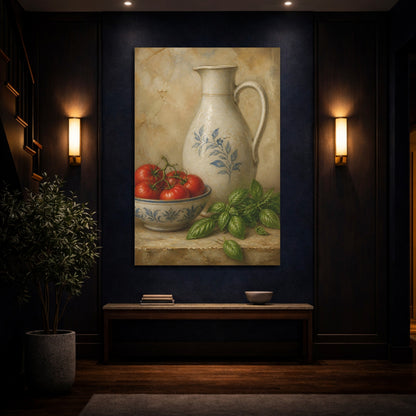 Mockup 4. Pitcher With Tomatoes And Basil shown as canvas print