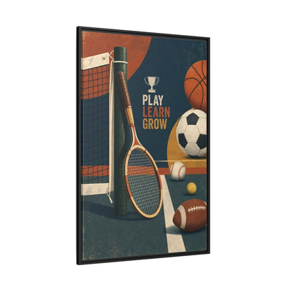 Side Mockup 12. Play Learn Grow Sports shown as framed canvas print
