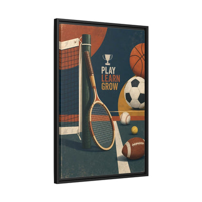 Side Mockup 14. Play Learn Grow Sports shown as framed canvas print