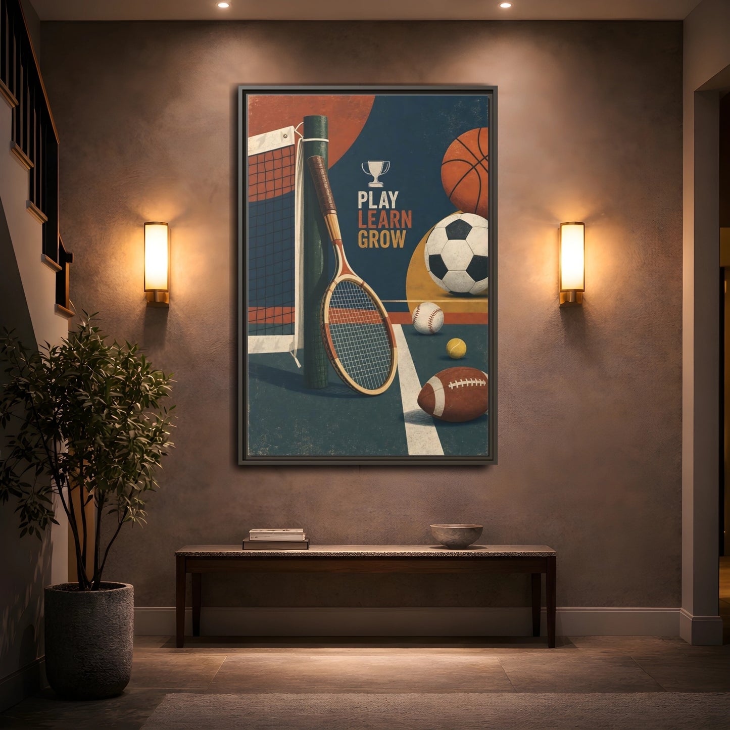 Mockup 2. Play Learn Grow Sports shown as framed canvas print