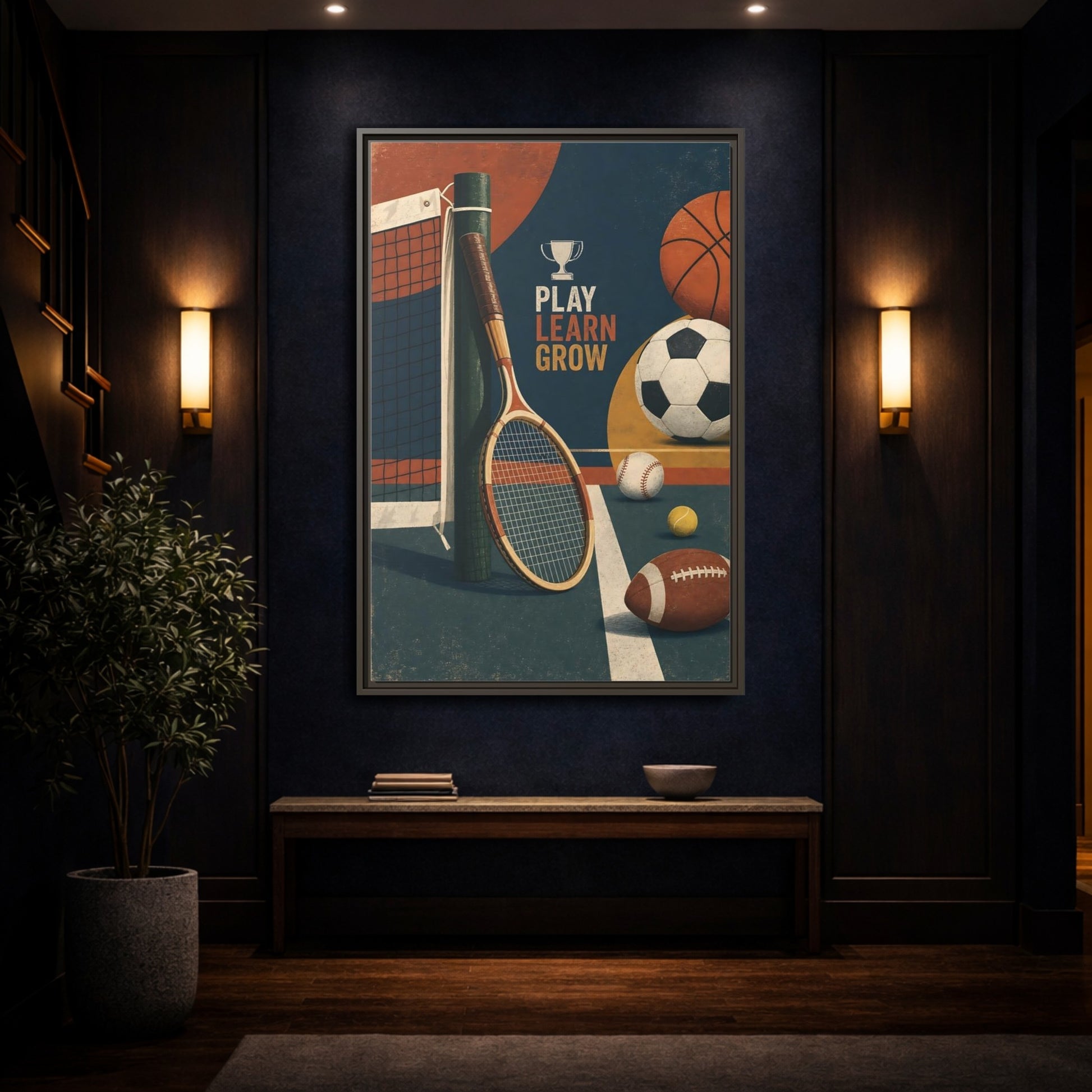 Mockup 4. Play Learn Grow Sports shown as framed canvas print
