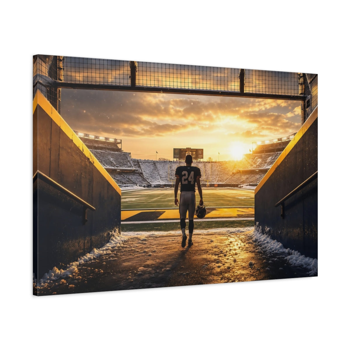 Main Mockup. Player's Walk At Sunset shown as canvas print
