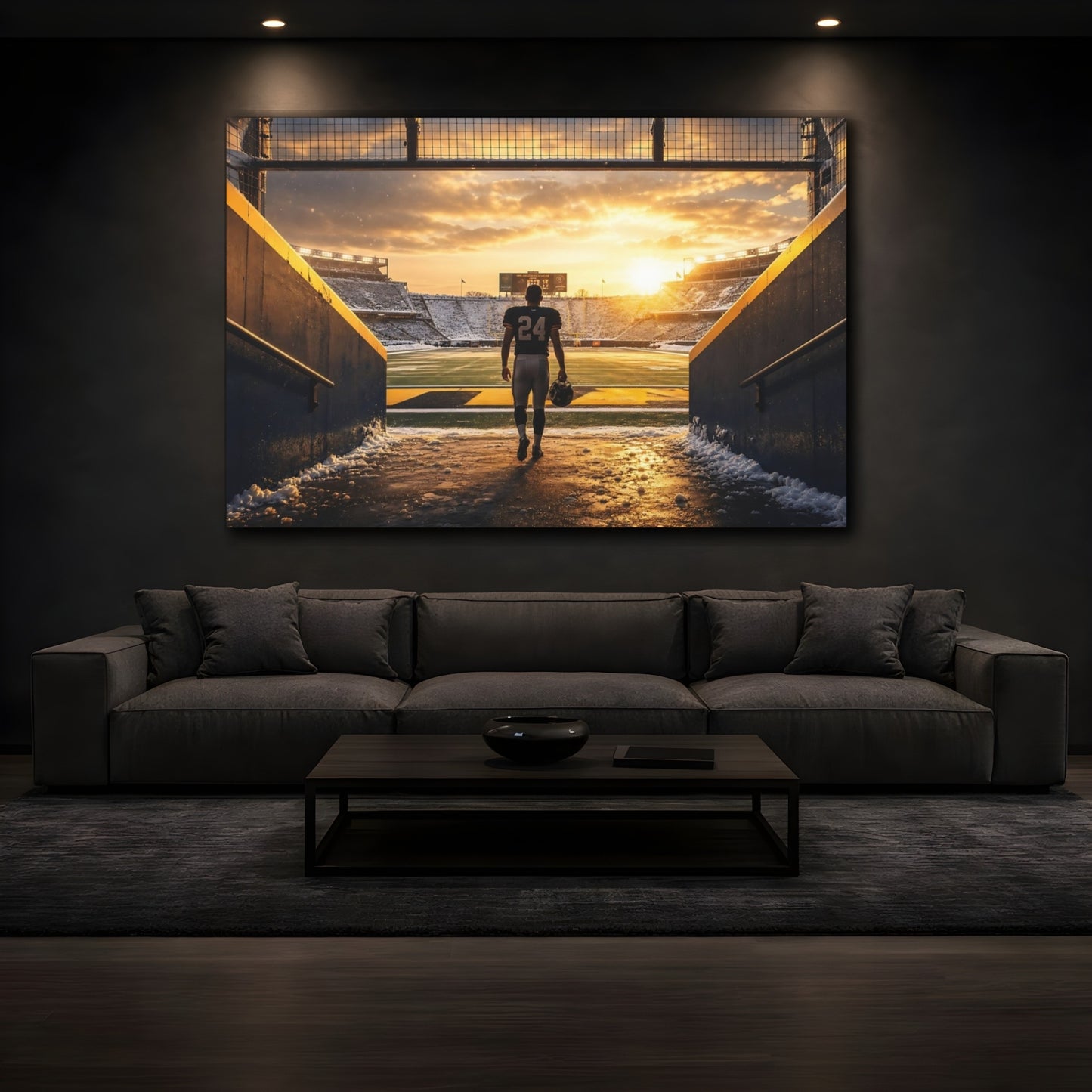 Mockup 3. Player's Walk At Sunset shown as canvas print