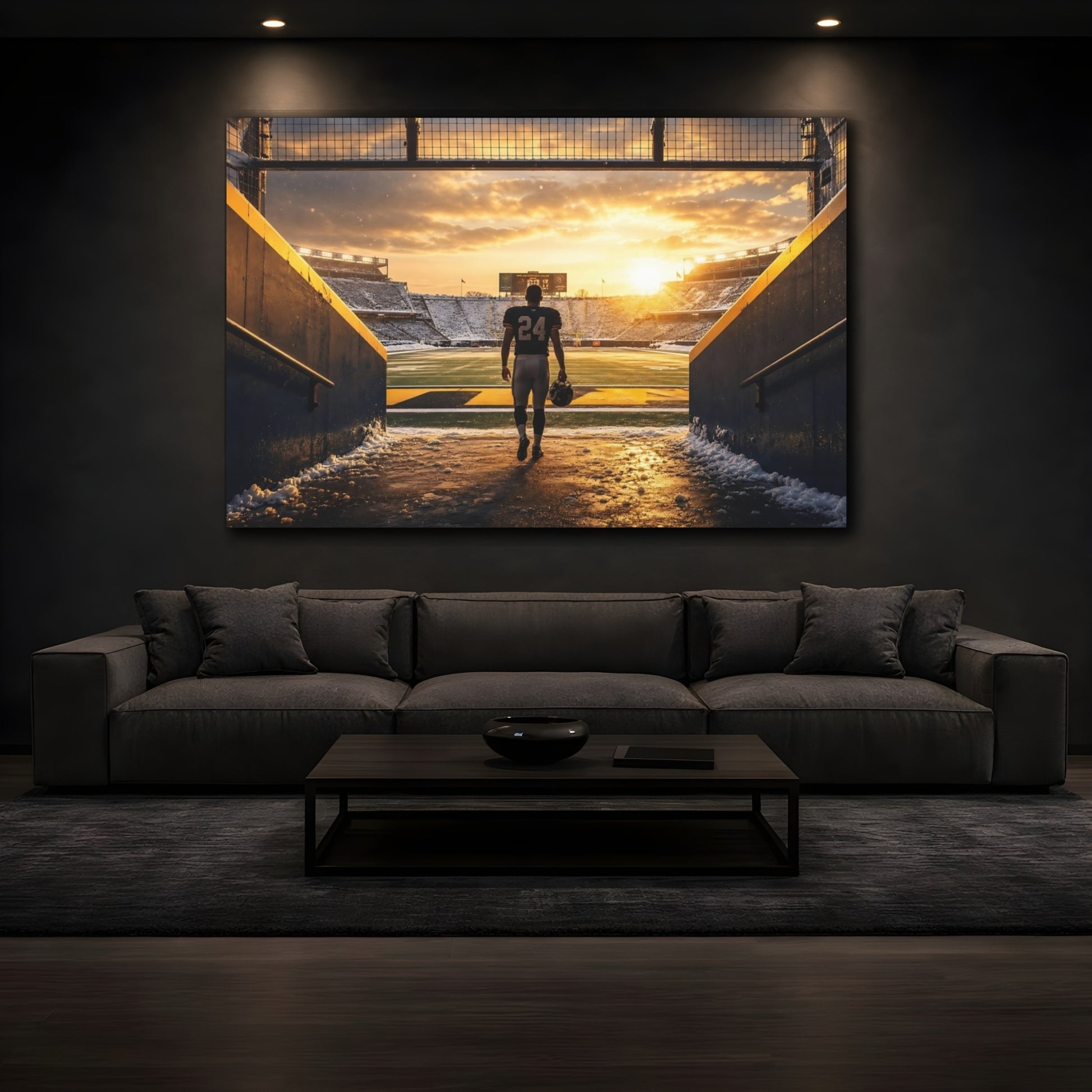 Mockup 3. Player's Walk At Sunset shown as canvas print