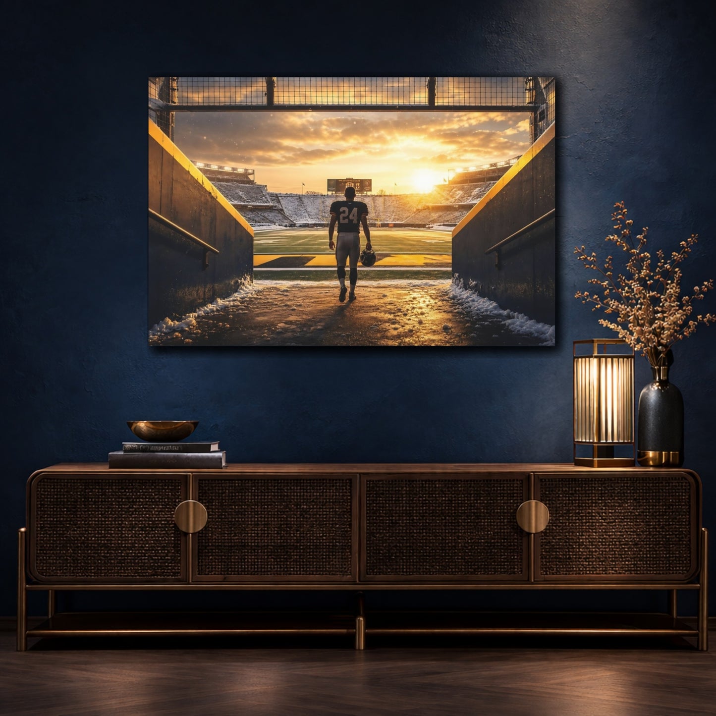 Mockup 4. Player's Walk At Sunset shown as canvas print