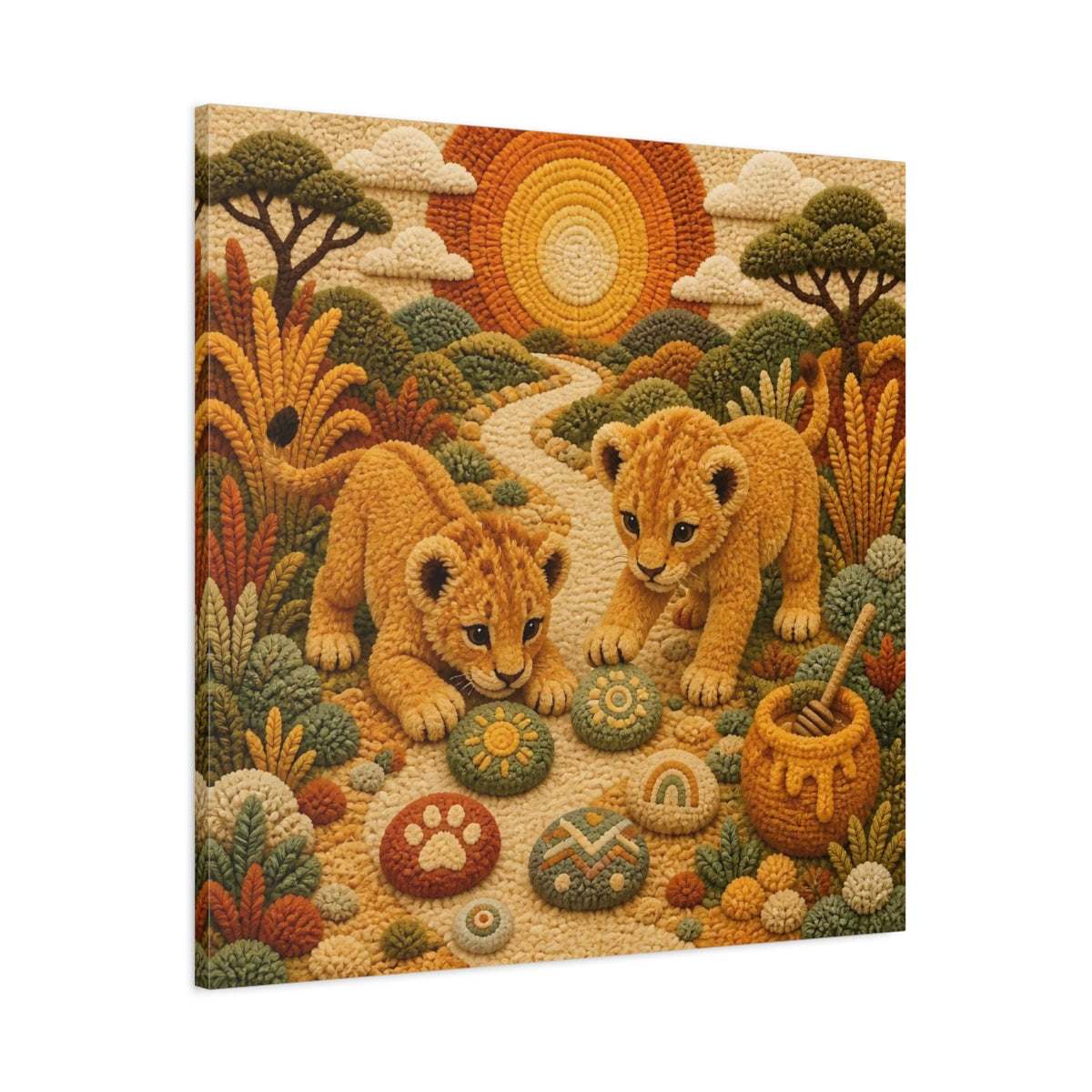 Main Mockup. Playful Lion Cubs shown as canvas print