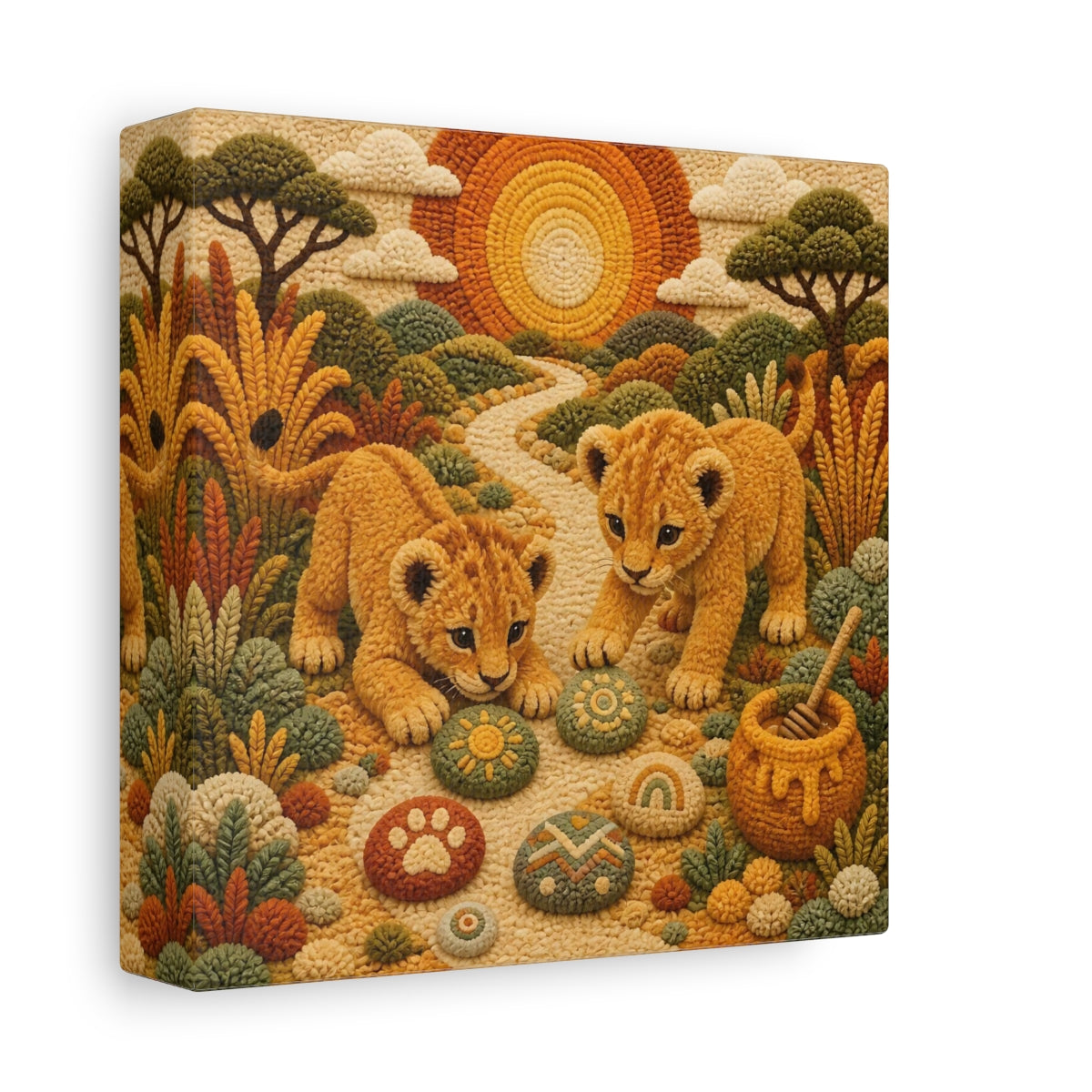 Side Mockup 2. Playful Lion Cubs shown as canvas print