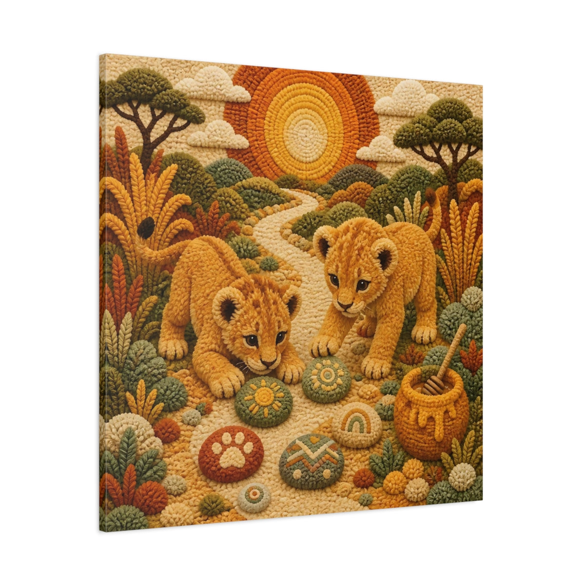 Side Mockup 1. Playful Lion Cubs shown as canvas print