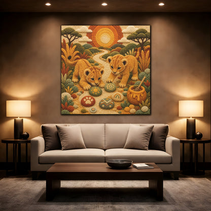 Mockup 2. Playful Lion Cubs shown as canvas print