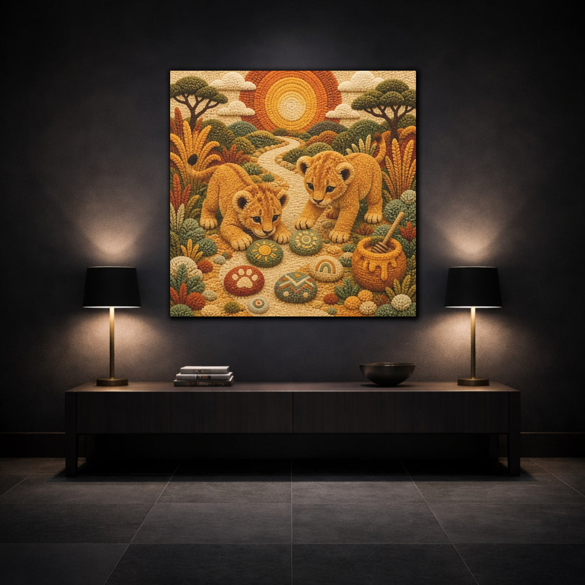 Mockup 3. Playful Lion Cubs shown as canvas print