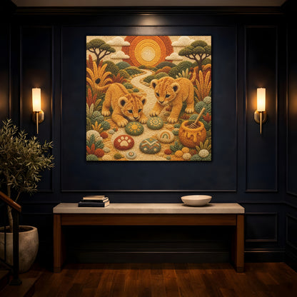 Mockup 4. Playful Lion Cubs shown as canvas print