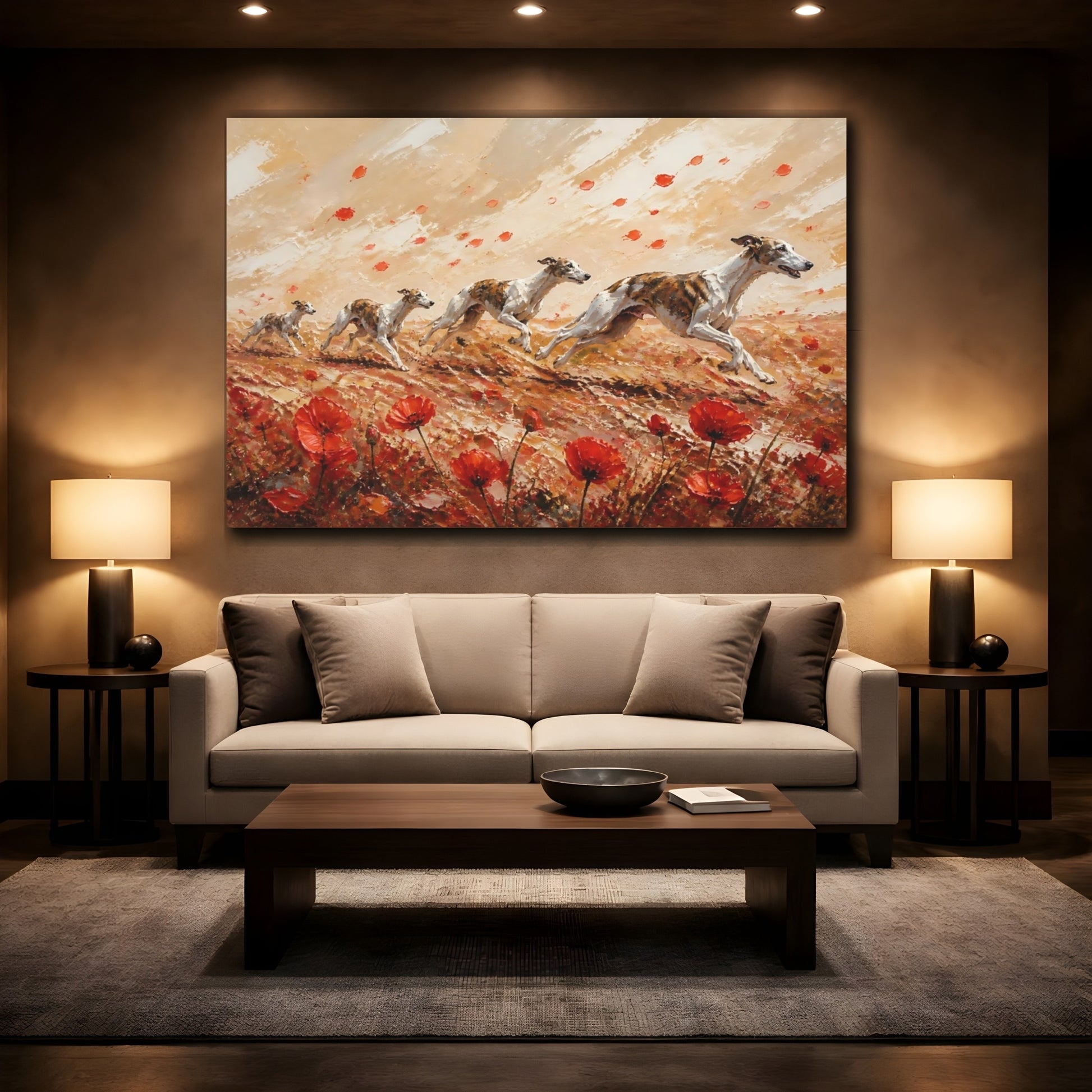 Mockup 2. Playful Pets Poppy Whippets shown as canvas print