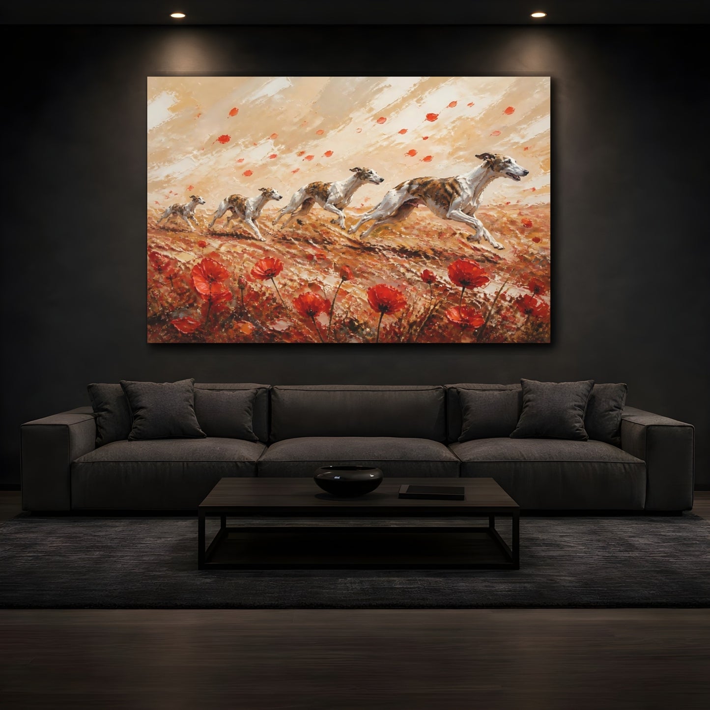 Mockup 3. Playful Pets Poppy Whippets shown as canvas print