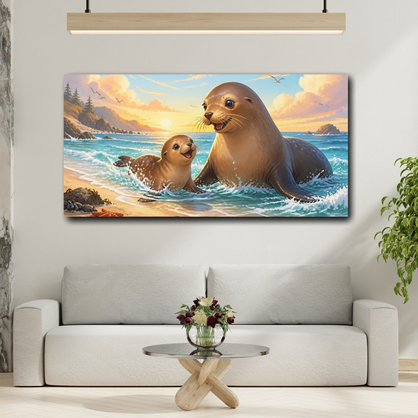 Mockup 2. Playful Sea Lion Duo shown as canvas print