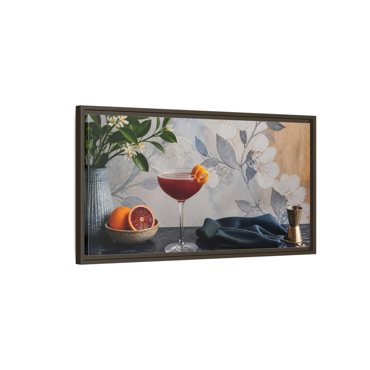 Main Mockup. Plum Cocktail & Citrus shown as framed canvas print