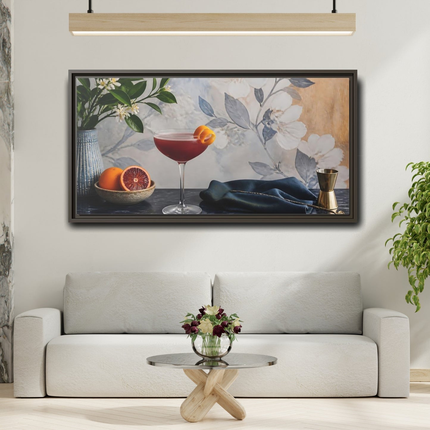 Mockup 2. Plum Cocktail & Citrus shown as framed canvas print