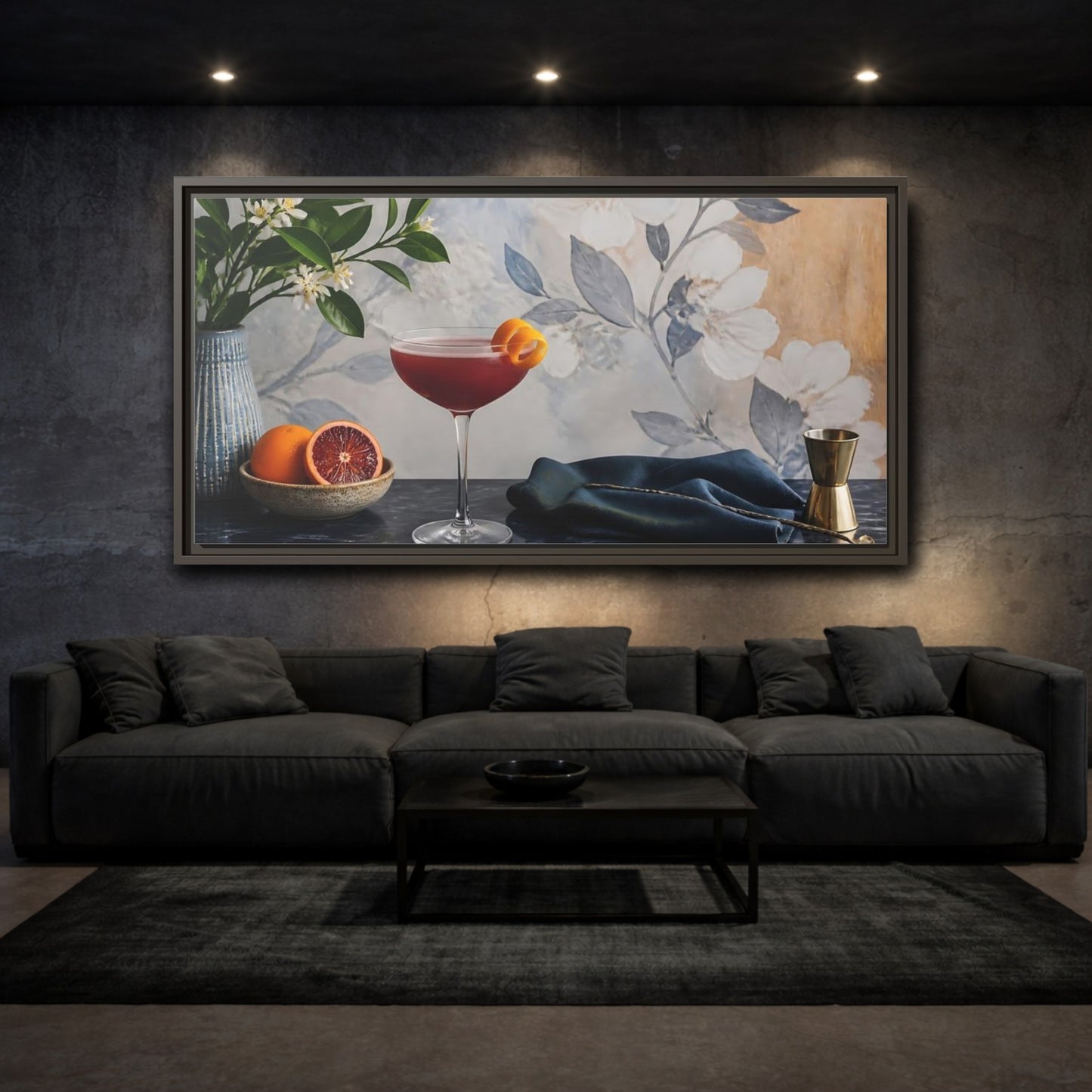 Mockup 3. Plum Cocktail & Citrus shown as framed canvas print