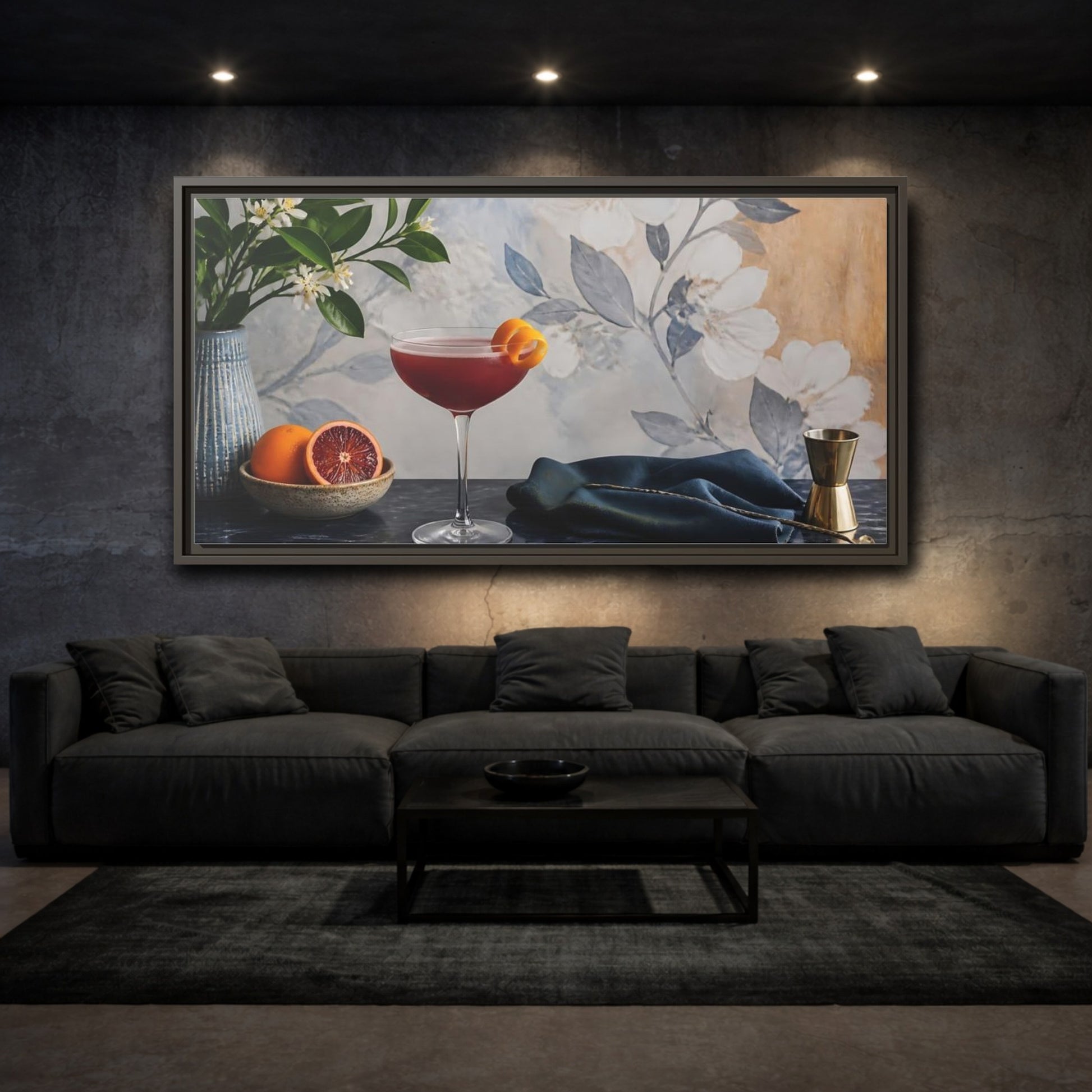 Mockup 3. Plum Cocktail & Citrus shown as framed canvas print