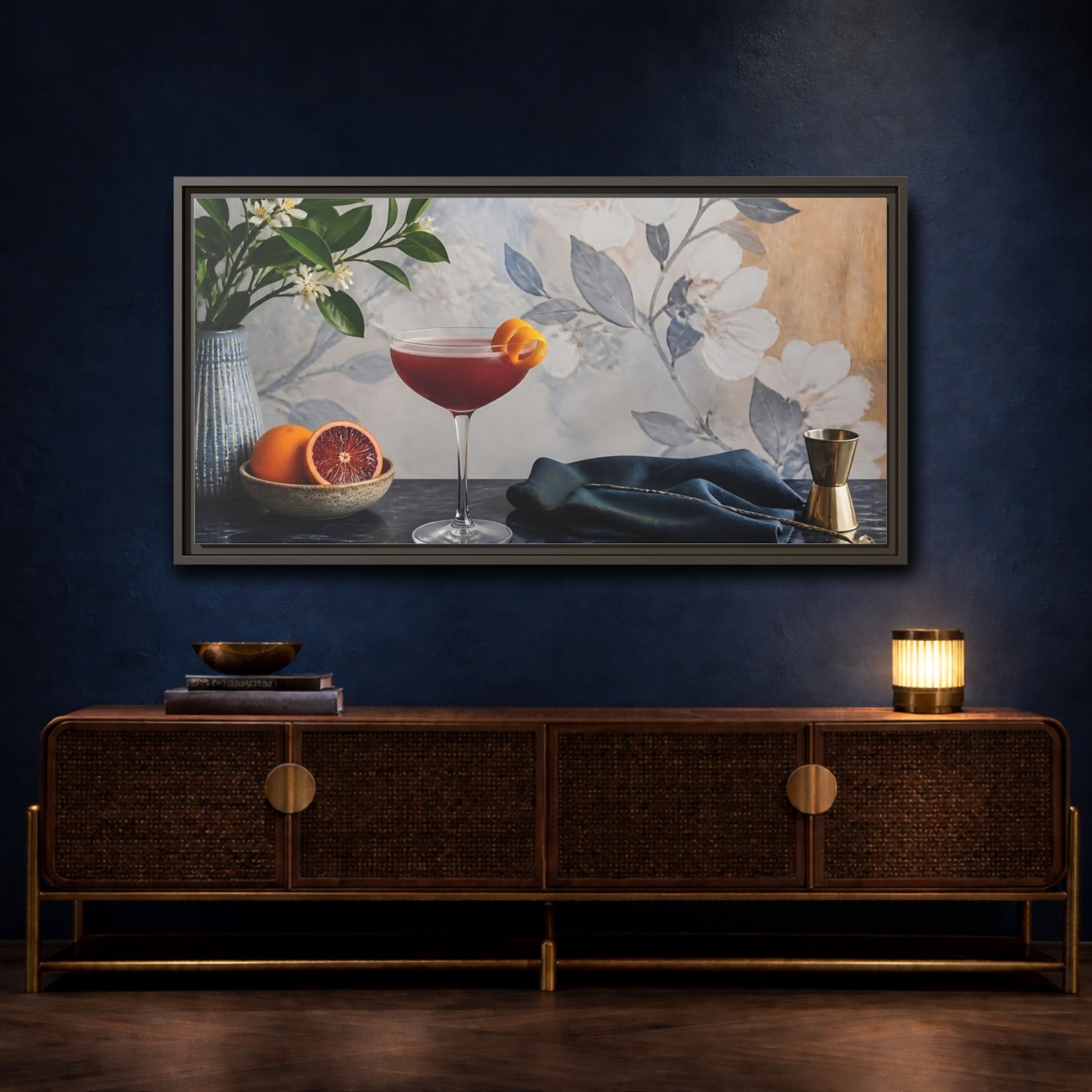 Mockup 4. Plum Cocktail & Citrus shown as framed canvas print