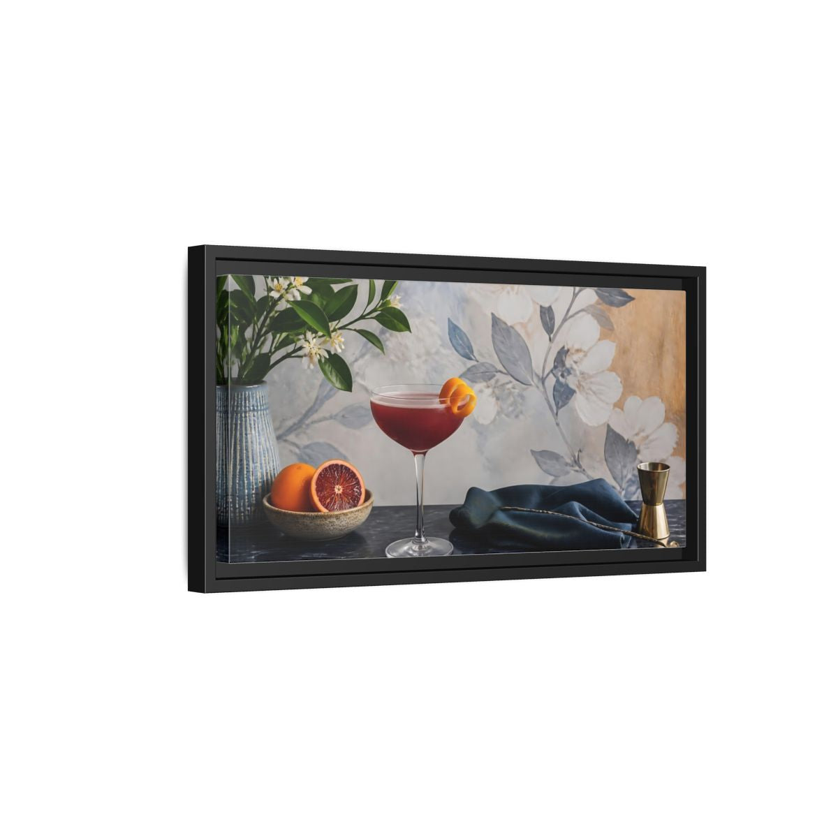 Side Mockup 8. Plum Cocktail & Citrus shown as framed canvas print
