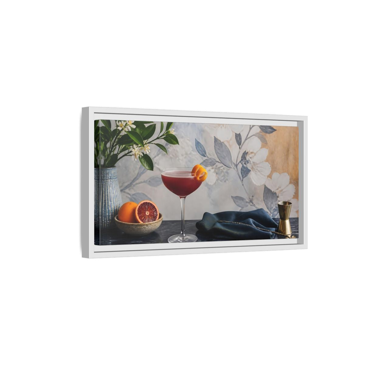 Side Mockup 6. Plum Cocktail & Citrus shown as framed canvas print