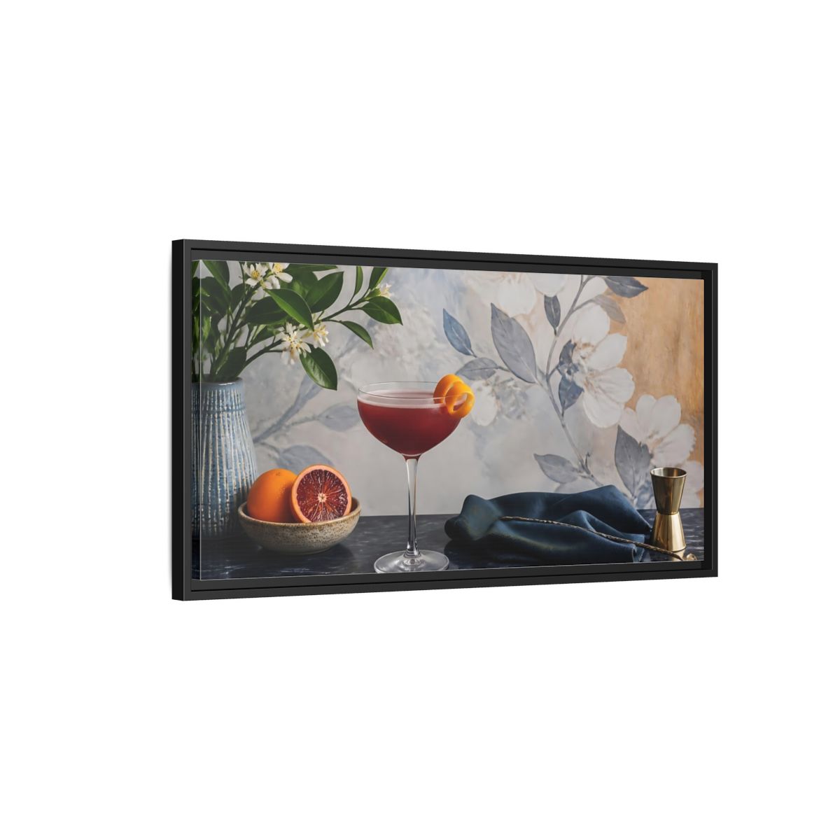 Side Mockup 2. Plum Cocktail & Citrus shown as framed canvas print