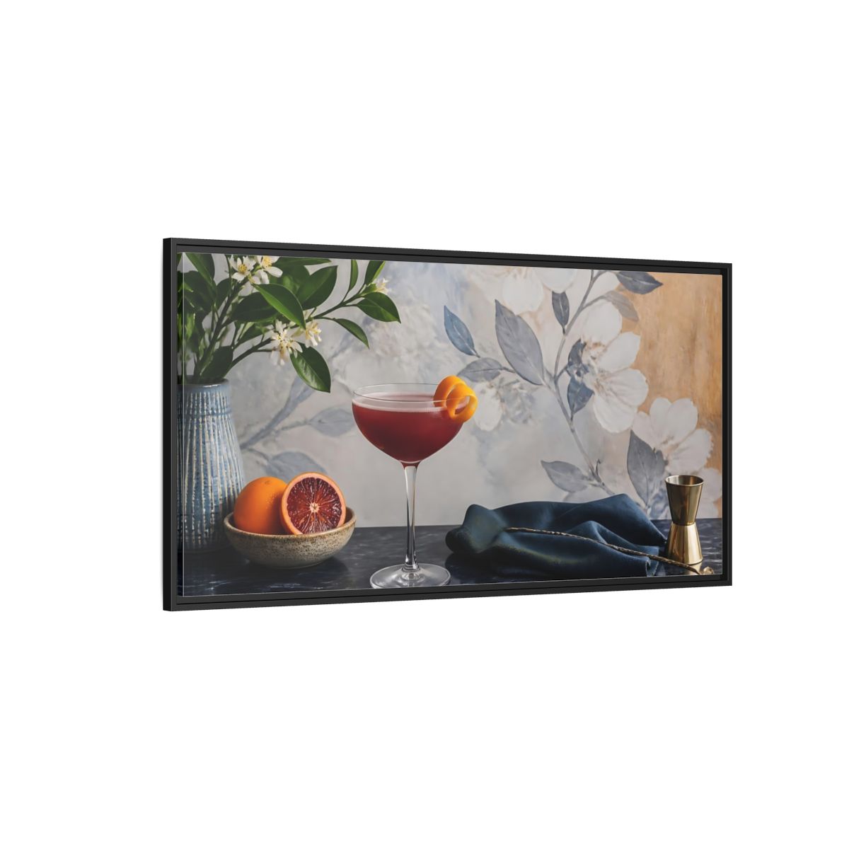 Side Mockup 5. Plum Cocktail & Citrus shown as framed canvas print