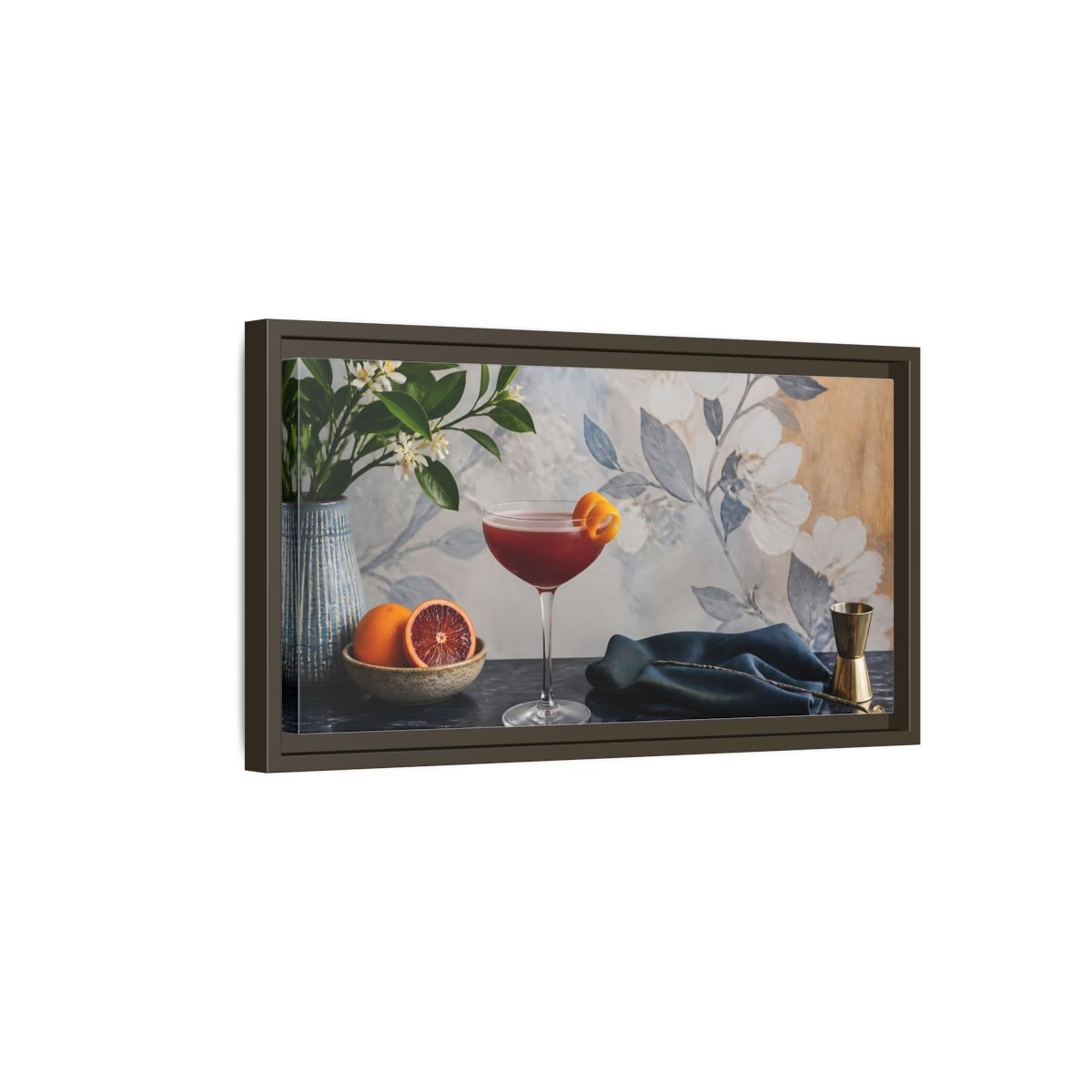 Side Mockup 7. Plum Cocktail & Citrus shown as framed canvas print