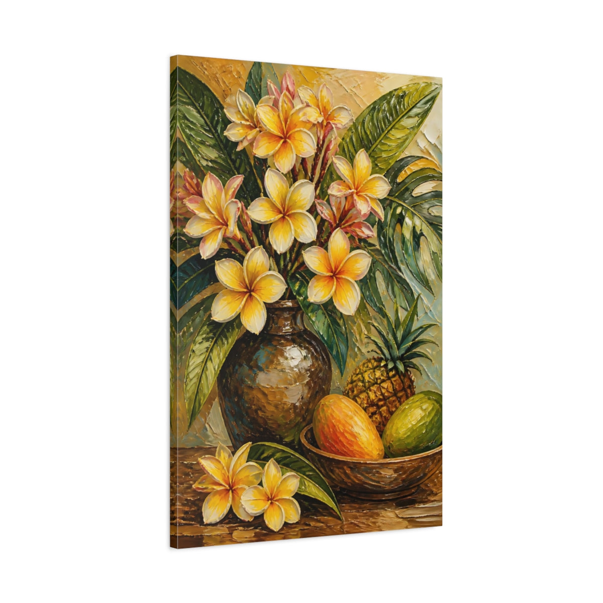 Main Mockup. Plumeria Flower Bouquet shown as canvas print