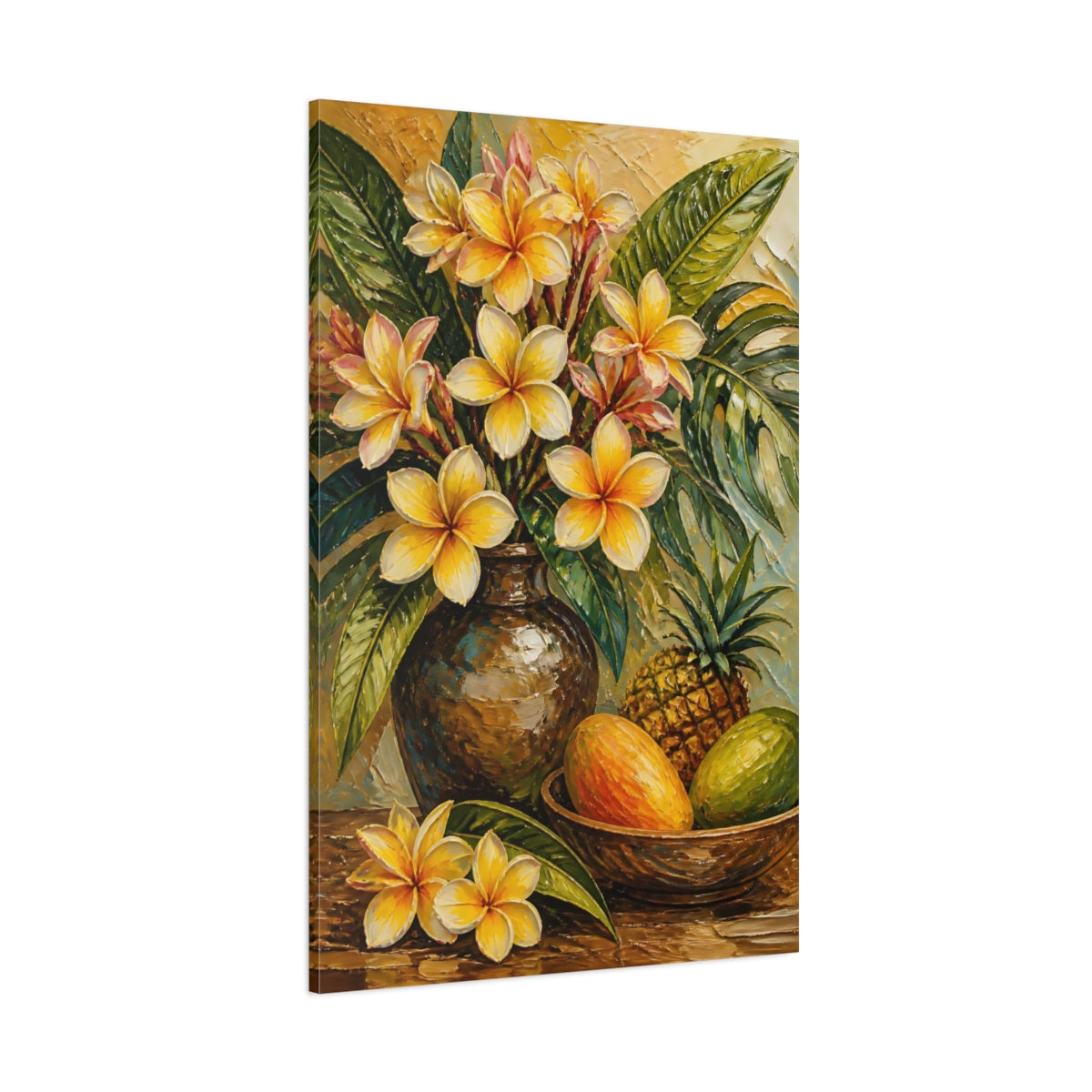 Side Mockup 1. Plumeria Flower Bouquet shown as canvas print