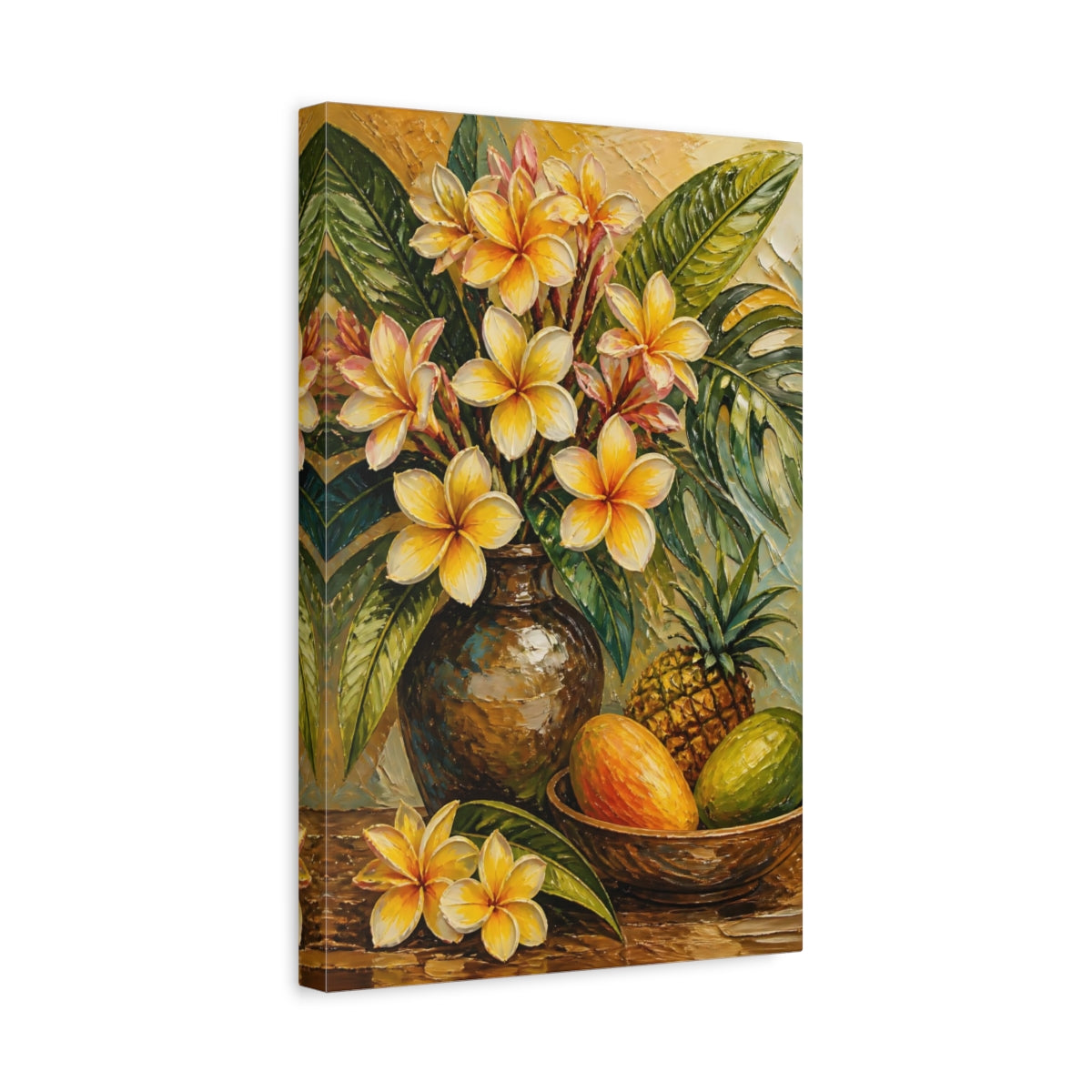 Side Mockup 4. Plumeria Flower Bouquet shown as canvas print