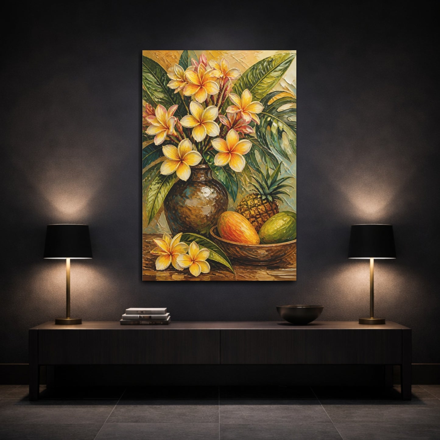 Mockup 3. Plumeria Flower Bouquet shown as canvas print