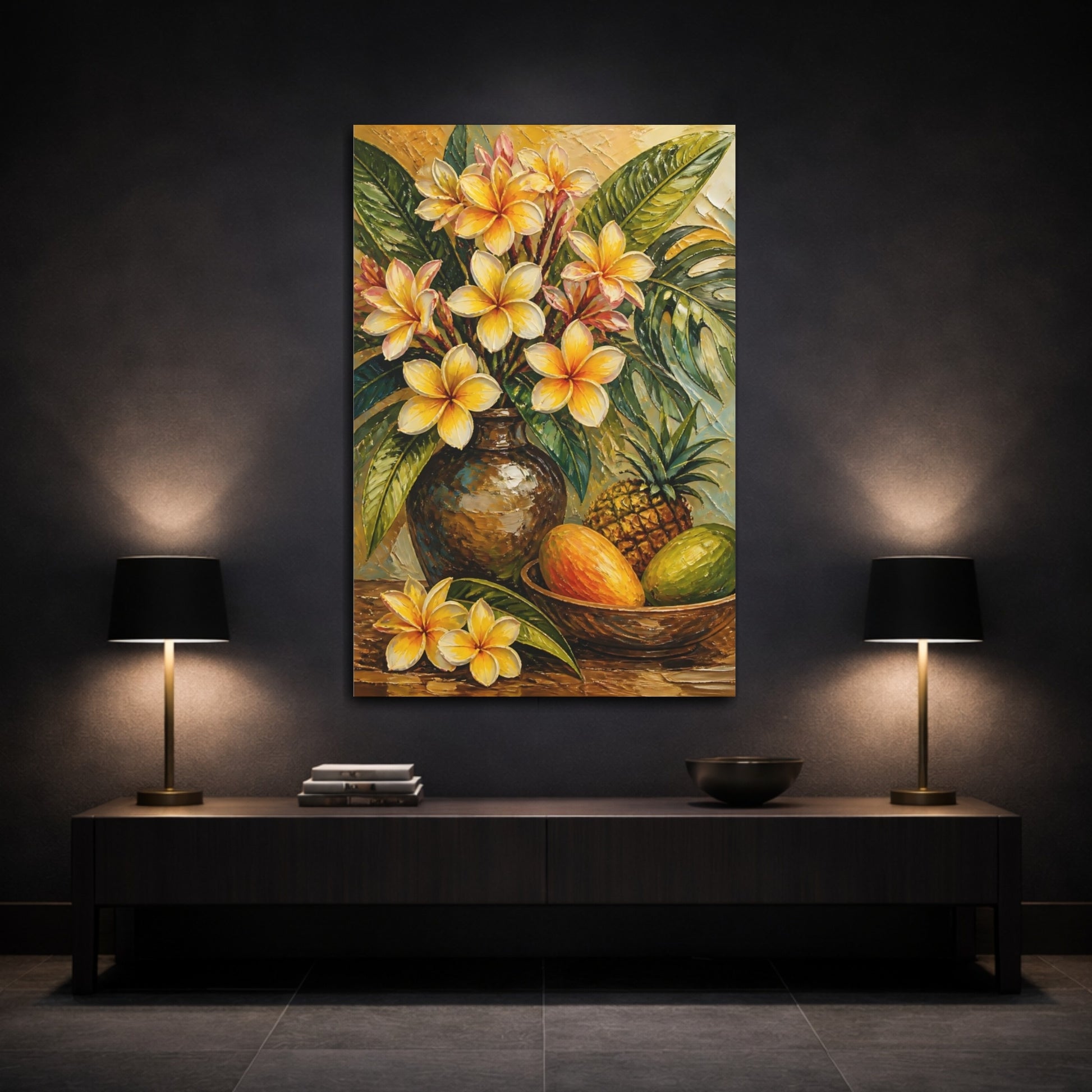 Mockup 3. Plumeria Flower Bouquet shown as canvas print