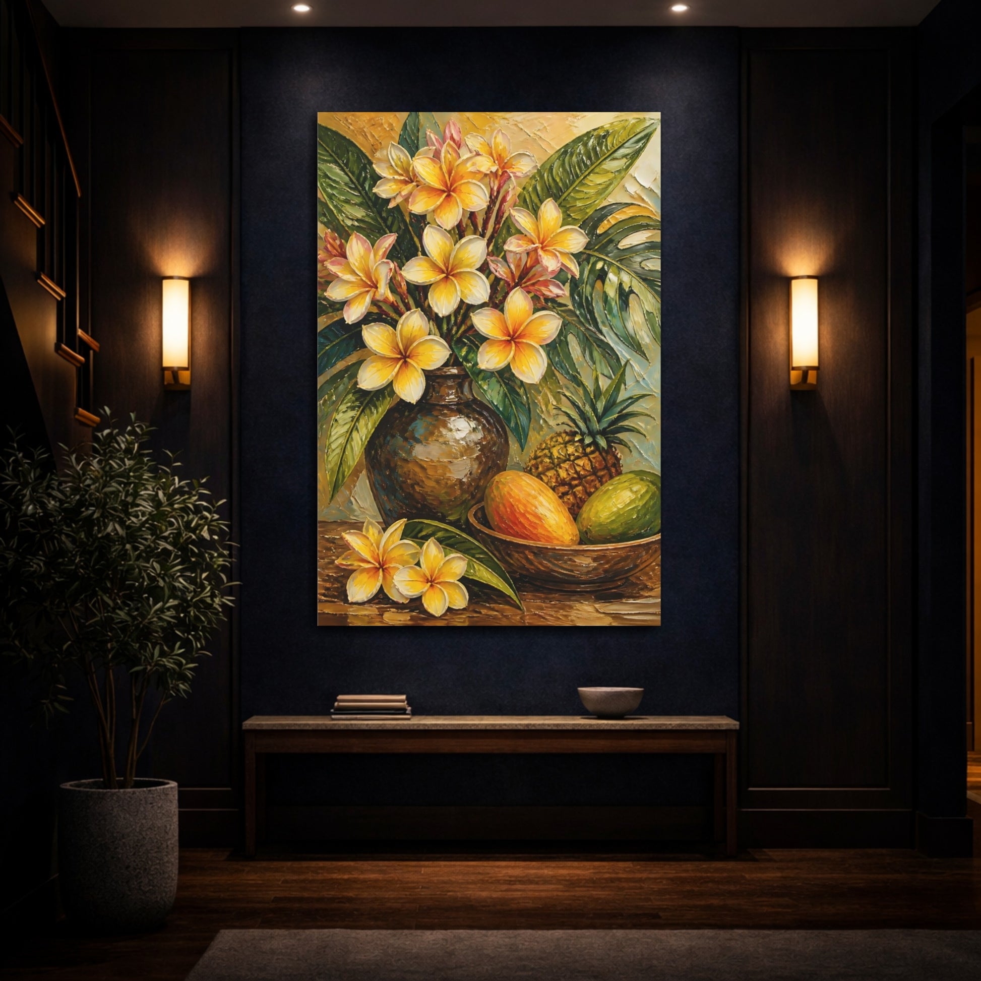 Mockup 4. Plumeria Flower Bouquet shown as canvas print