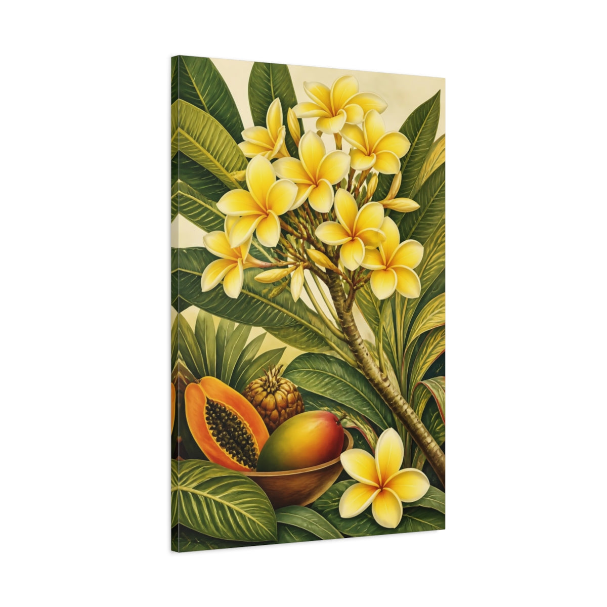 Main Mockup. Plumeria Flowers With Fruit shown as canvas print