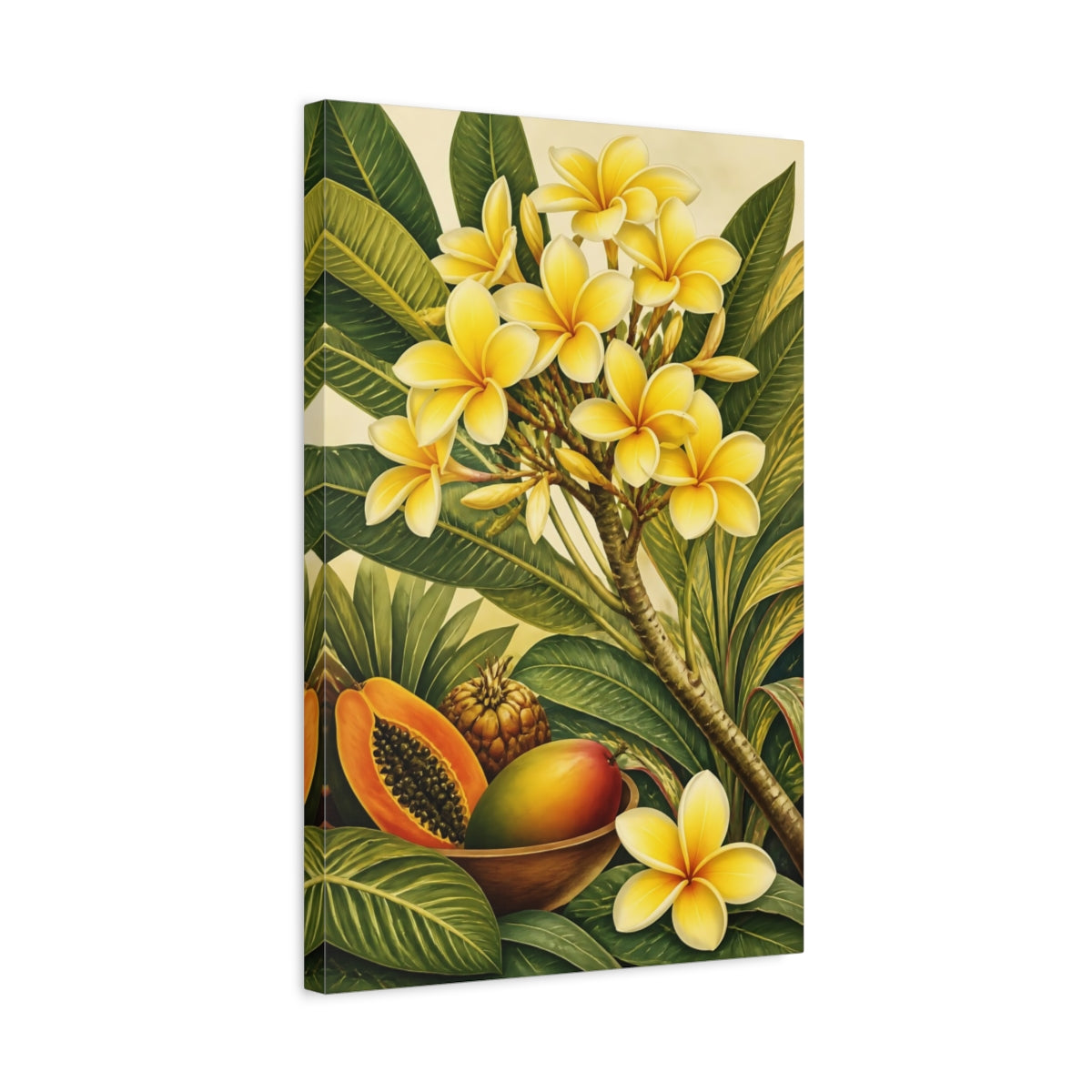 Side Mockup 3. Plumeria Flowers With Fruit shown as canvas print