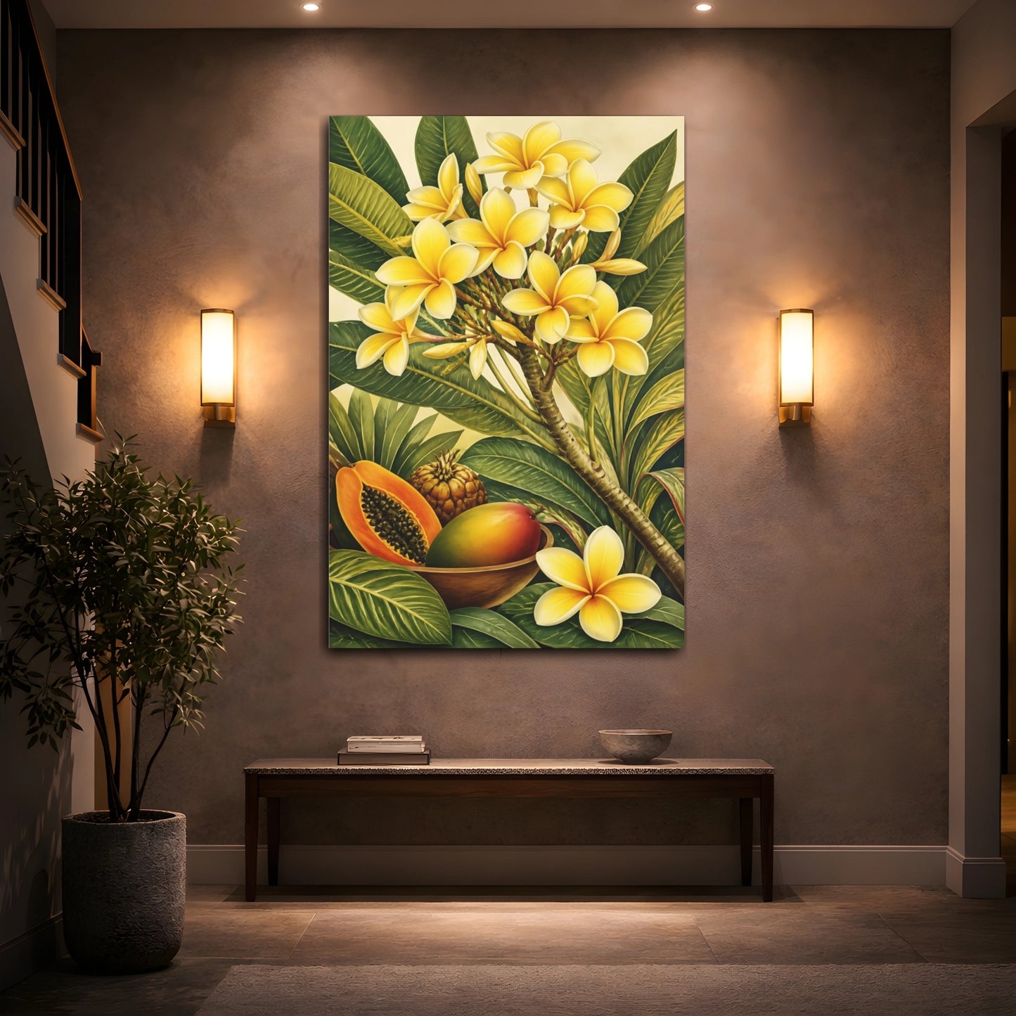 Mockup 2. Plumeria Flowers With Fruit shown as canvas print