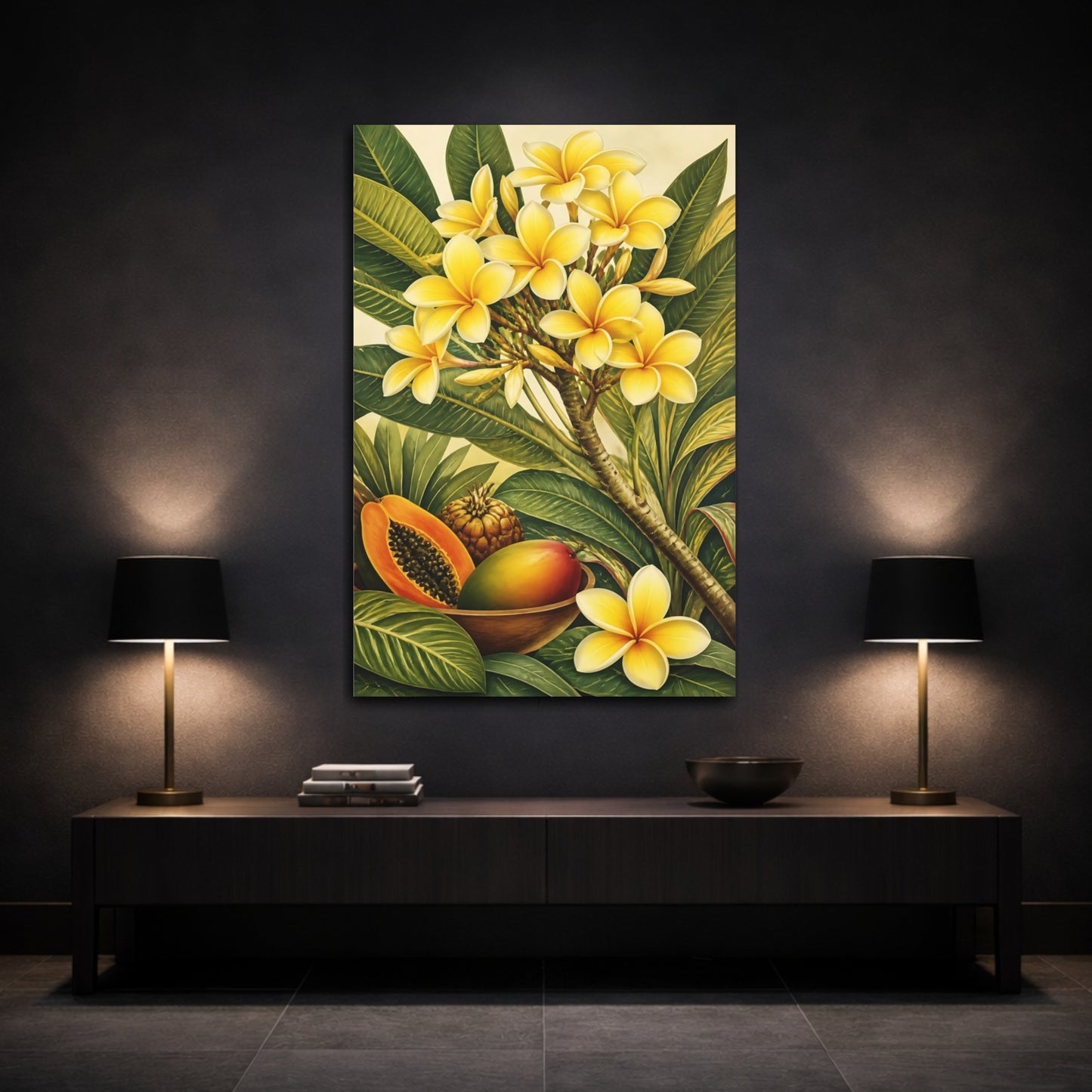 Mockup 3. Plumeria Flowers With Fruit shown as canvas print