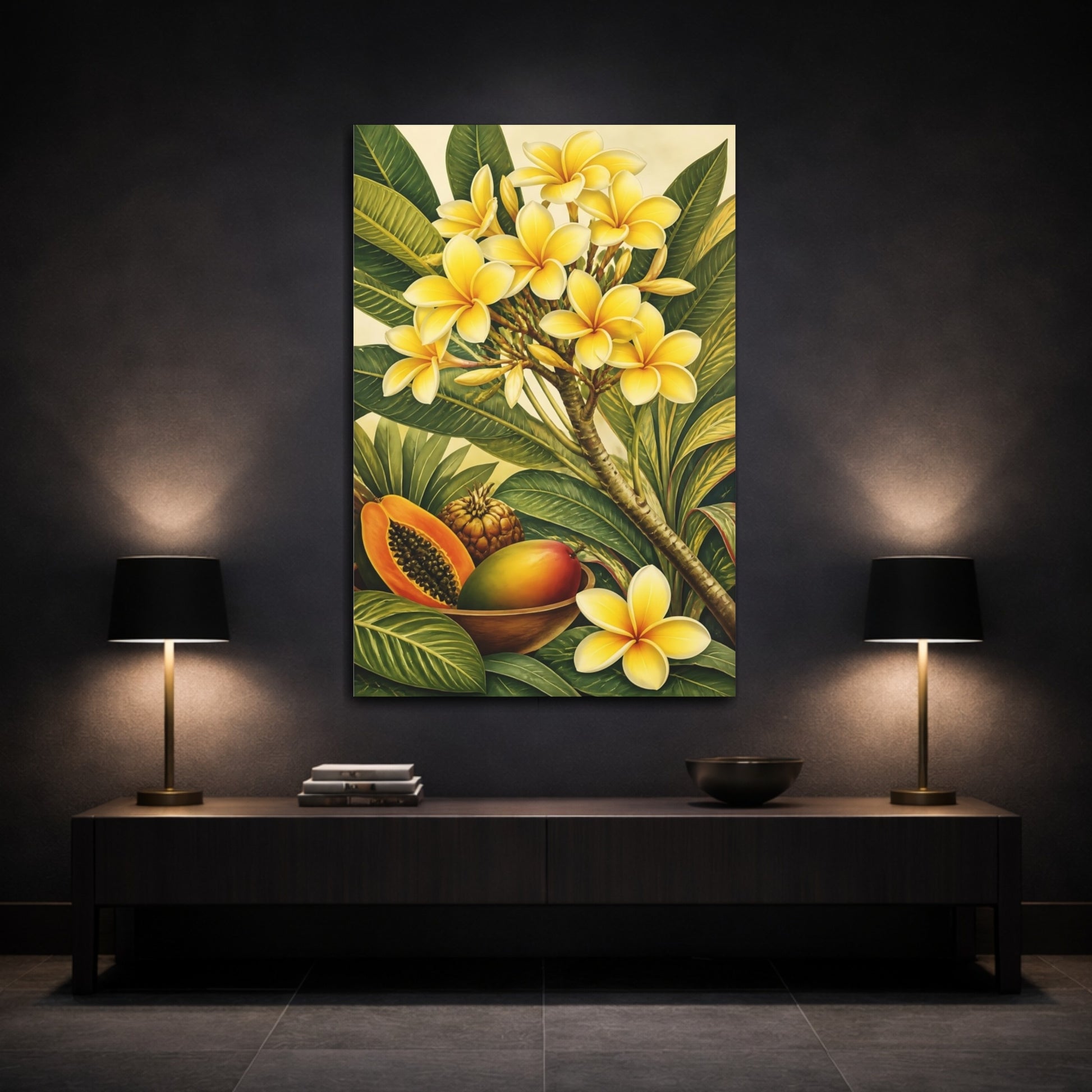 Mockup 3. Plumeria Flowers With Fruit shown as canvas print