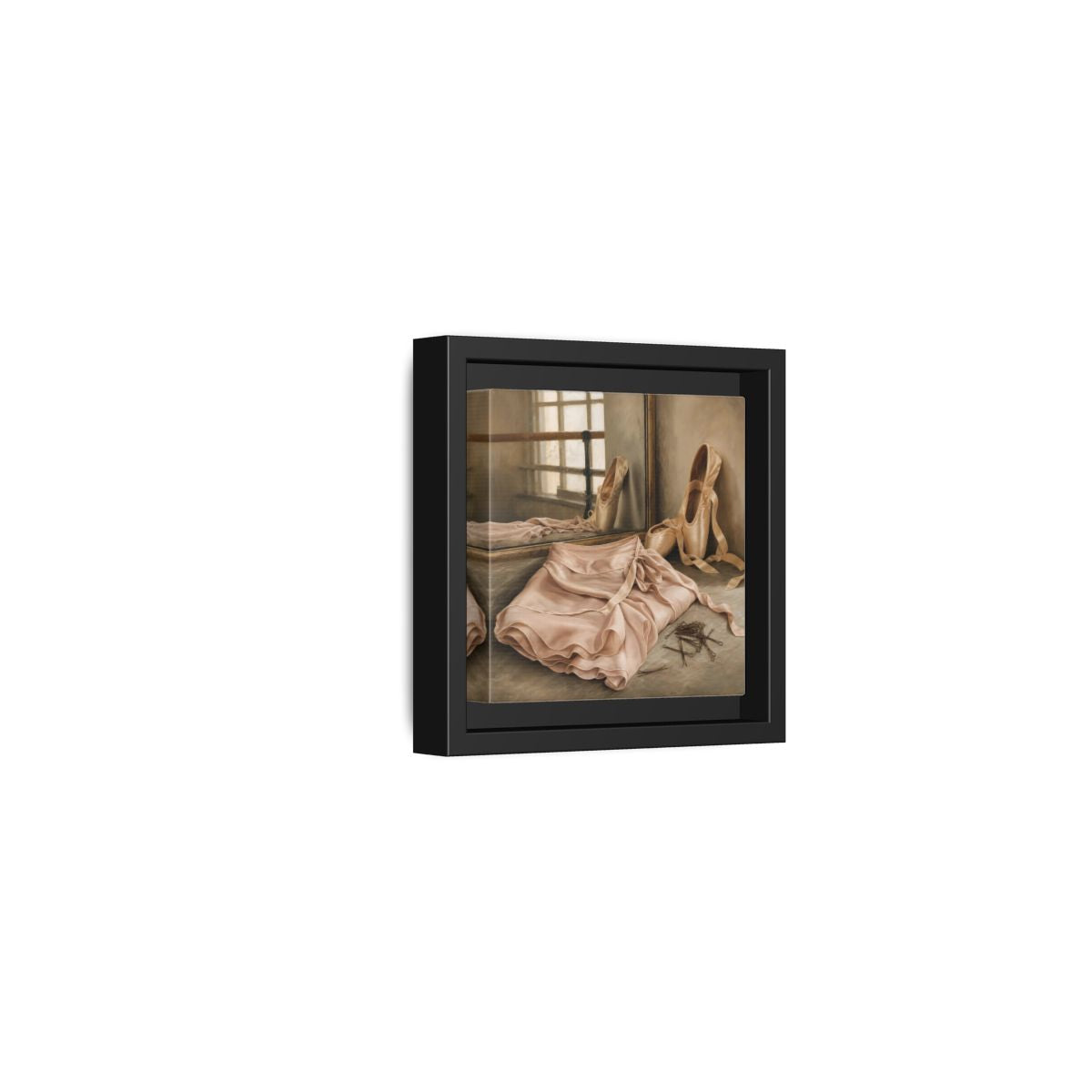 Side Mockup 24. Pointe Shoes And Tutu shown as framed canvas print