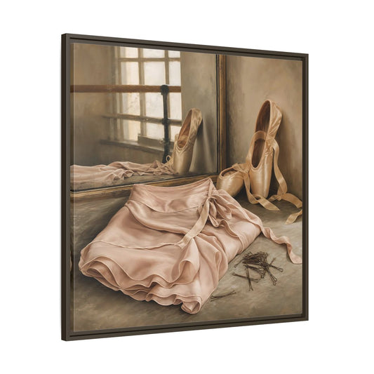 Main Mockup. Pointe Shoes And Tutu shown as framed canvas print