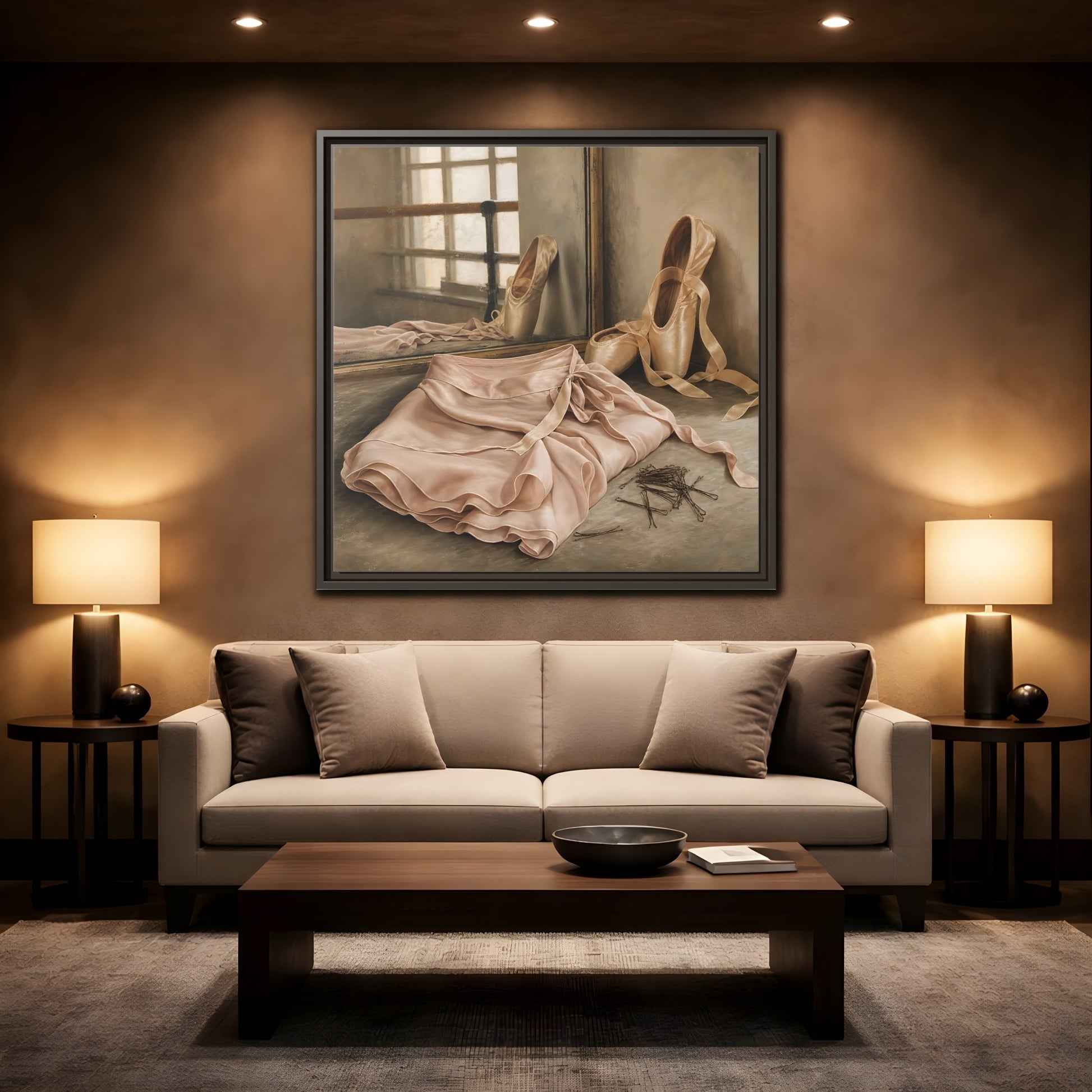 Mockup 2. Pointe Shoes And Tutu shown as framed canvas print