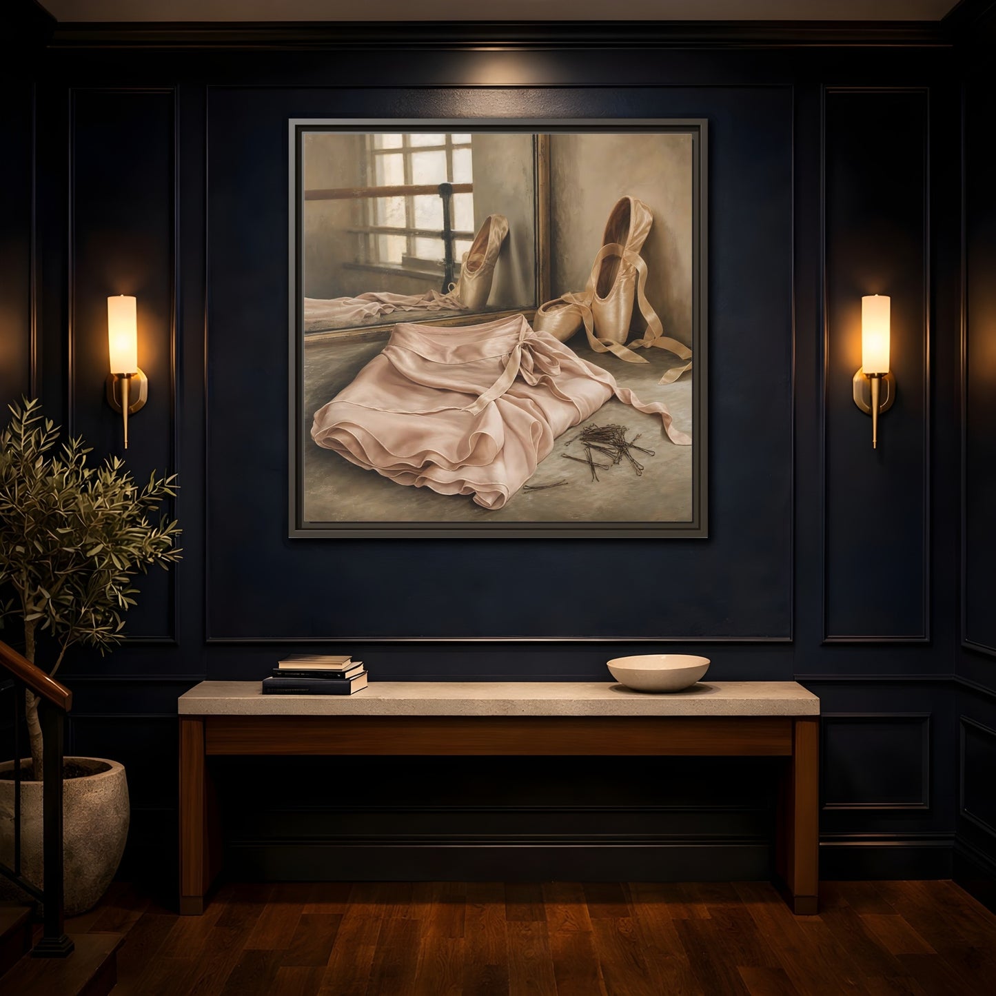 Mockup 4. Pointe Shoes And Tutu shown as framed canvas print