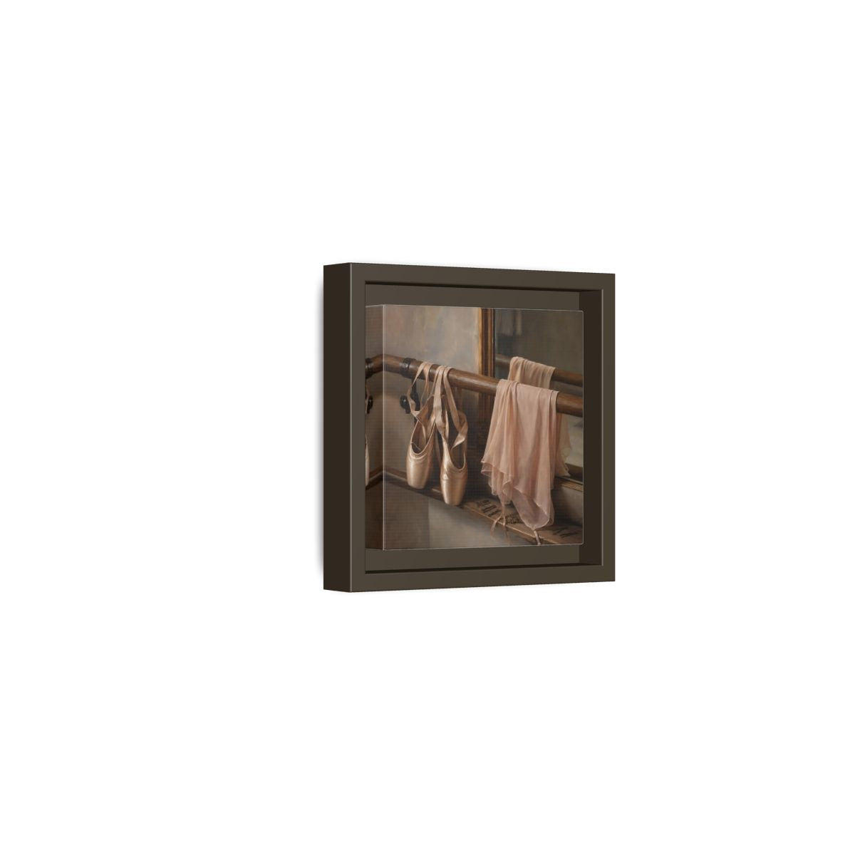 Side Mockup 23. Pointe Shoes At The Barre shown as framed canvas print