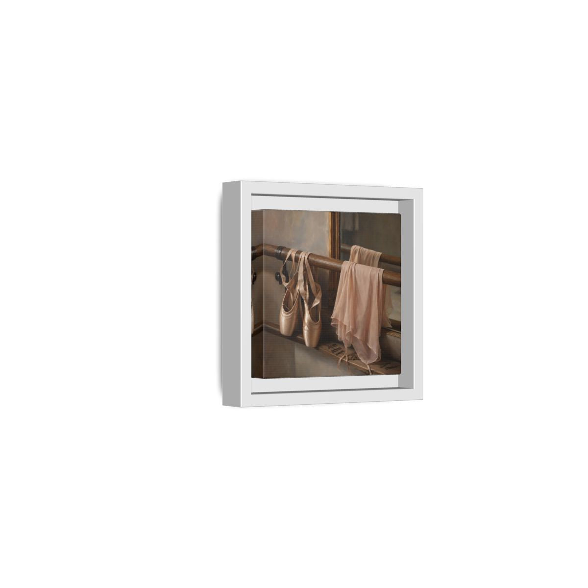 Side Mockup 22. Pointe Shoes At The Barre shown as framed canvas print