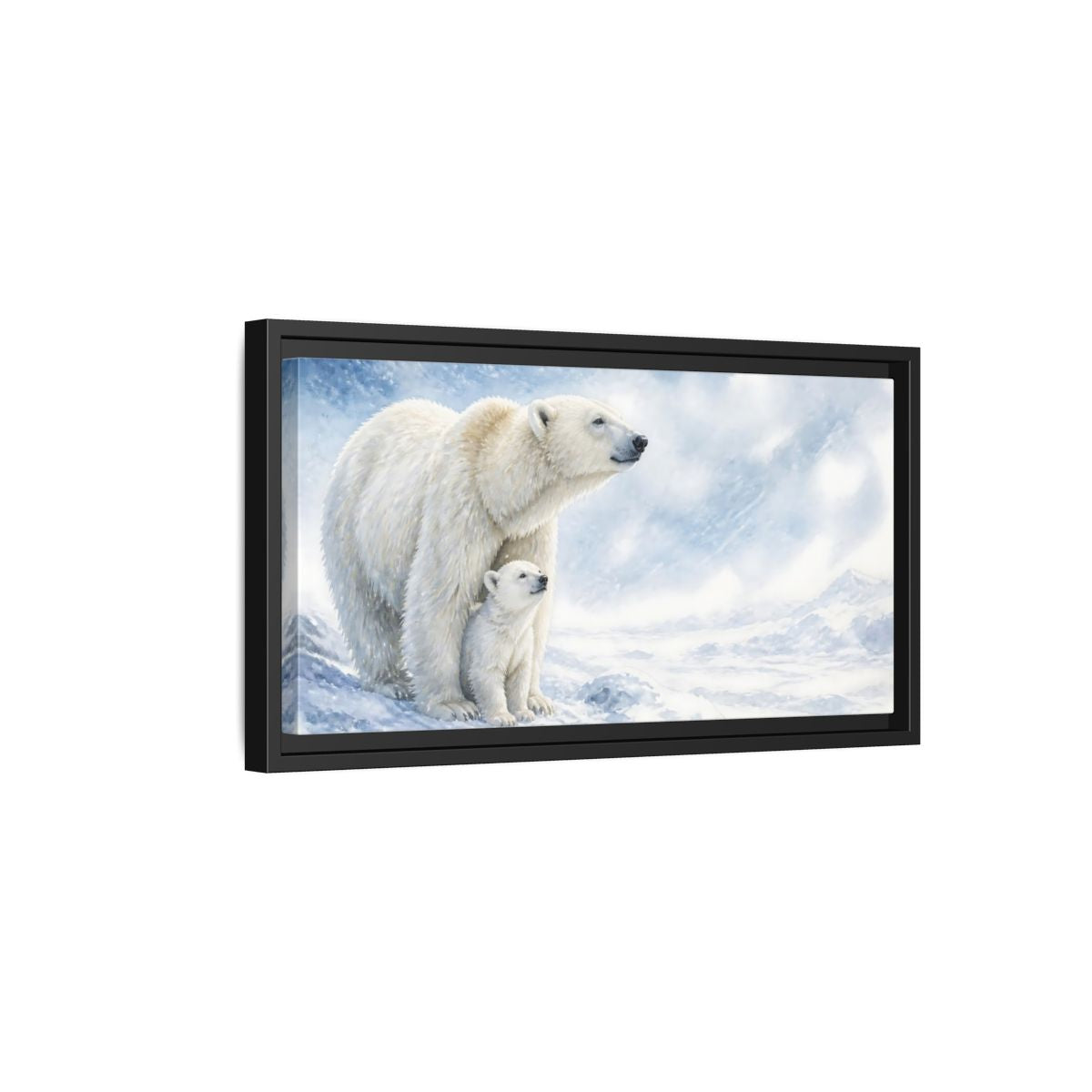 Side Mockup 8. Polar Bear Animals Mother And Cub shown as framed canvas print