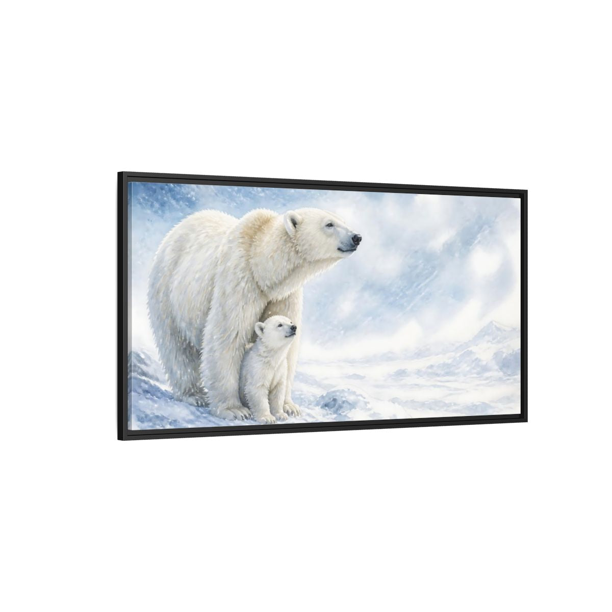 Side Mockup 5. Polar Bear Animals Mother And Cub shown as framed canvas print