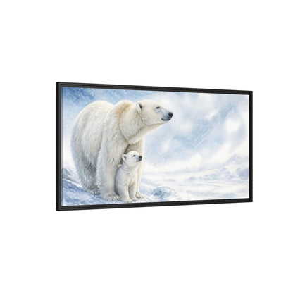 Side Mockup 5. Polar Bear Animals Mother And Cub shown as framed canvas print