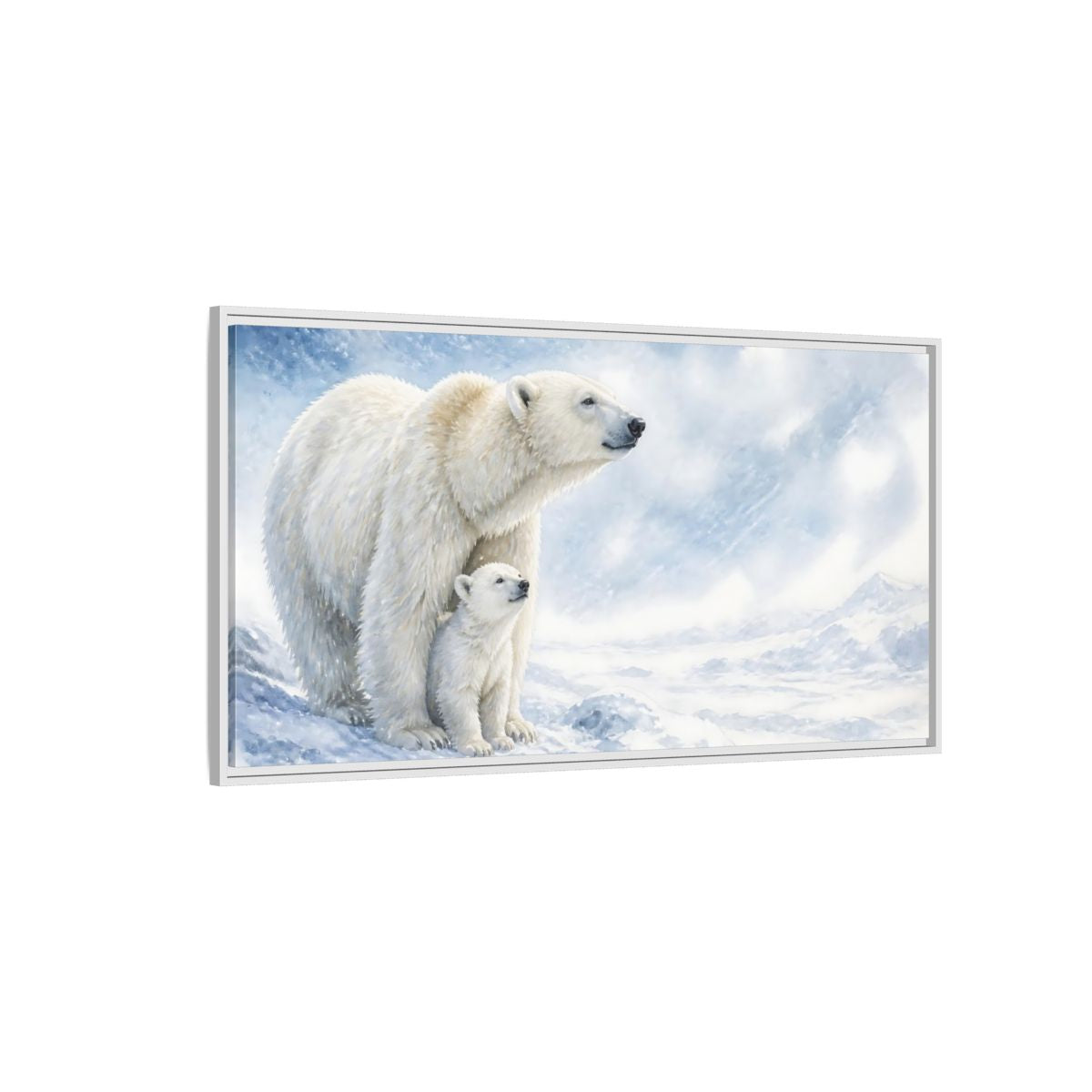 Side Mockup 3. Polar Bear Animals Mother And Cub shown as framed canvas print