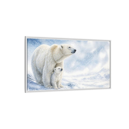 Side Mockup 3. Polar Bear Animals Mother And Cub shown as framed canvas print